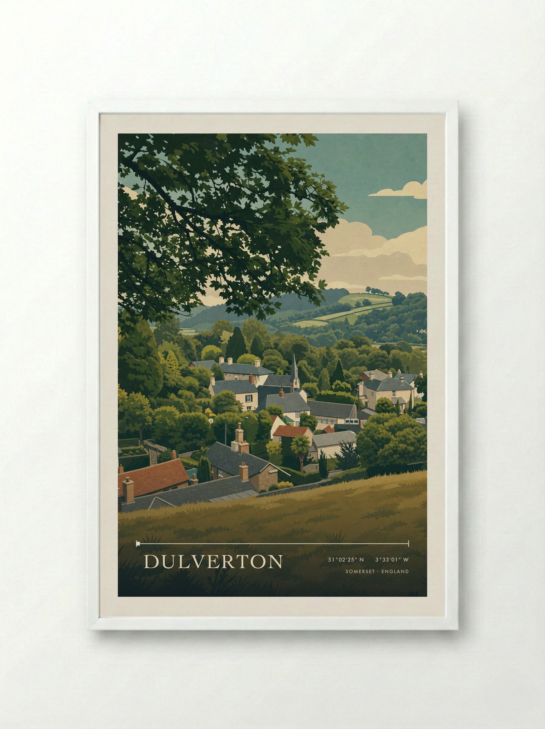 Dulverton Somerset England Travel Poster - Framed Print White