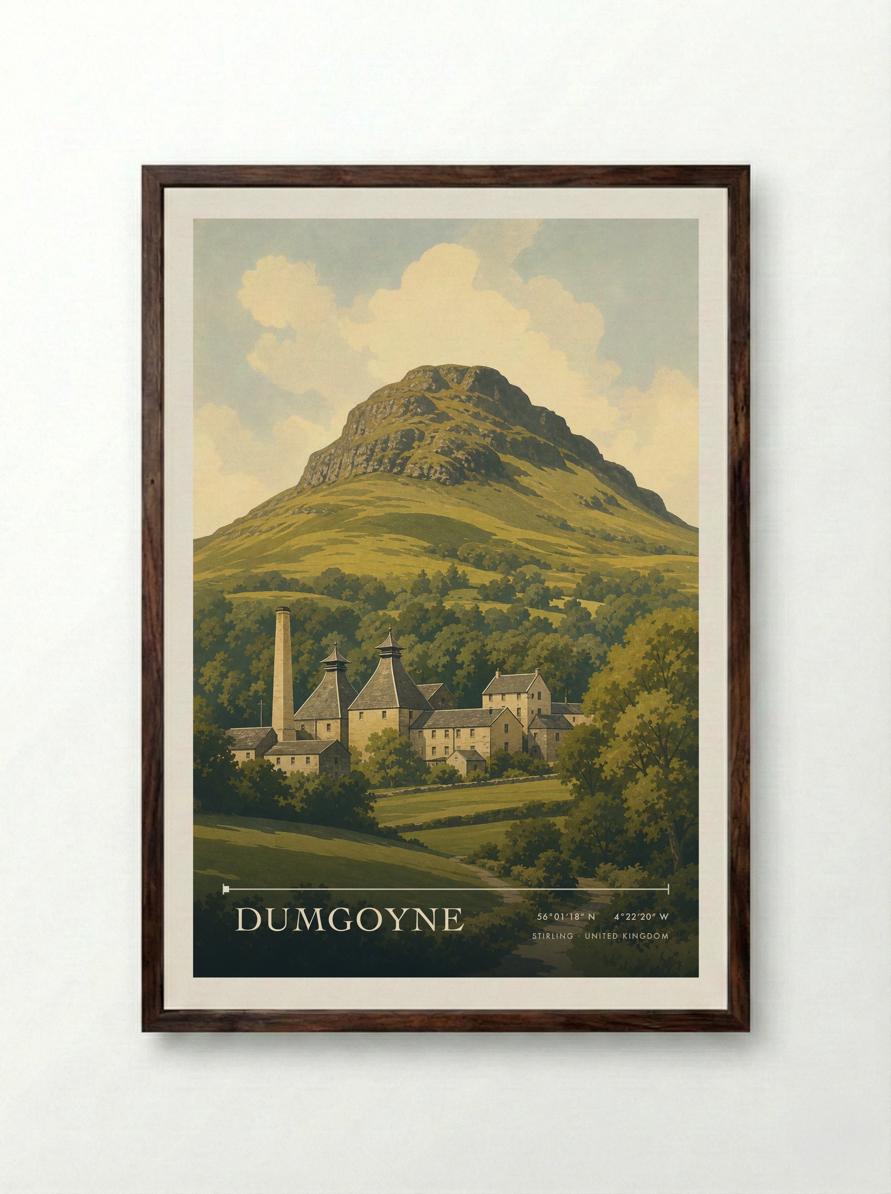 Dumgoyne Stirling United Kingdom Travel Poster - Framed Print Dark Wood