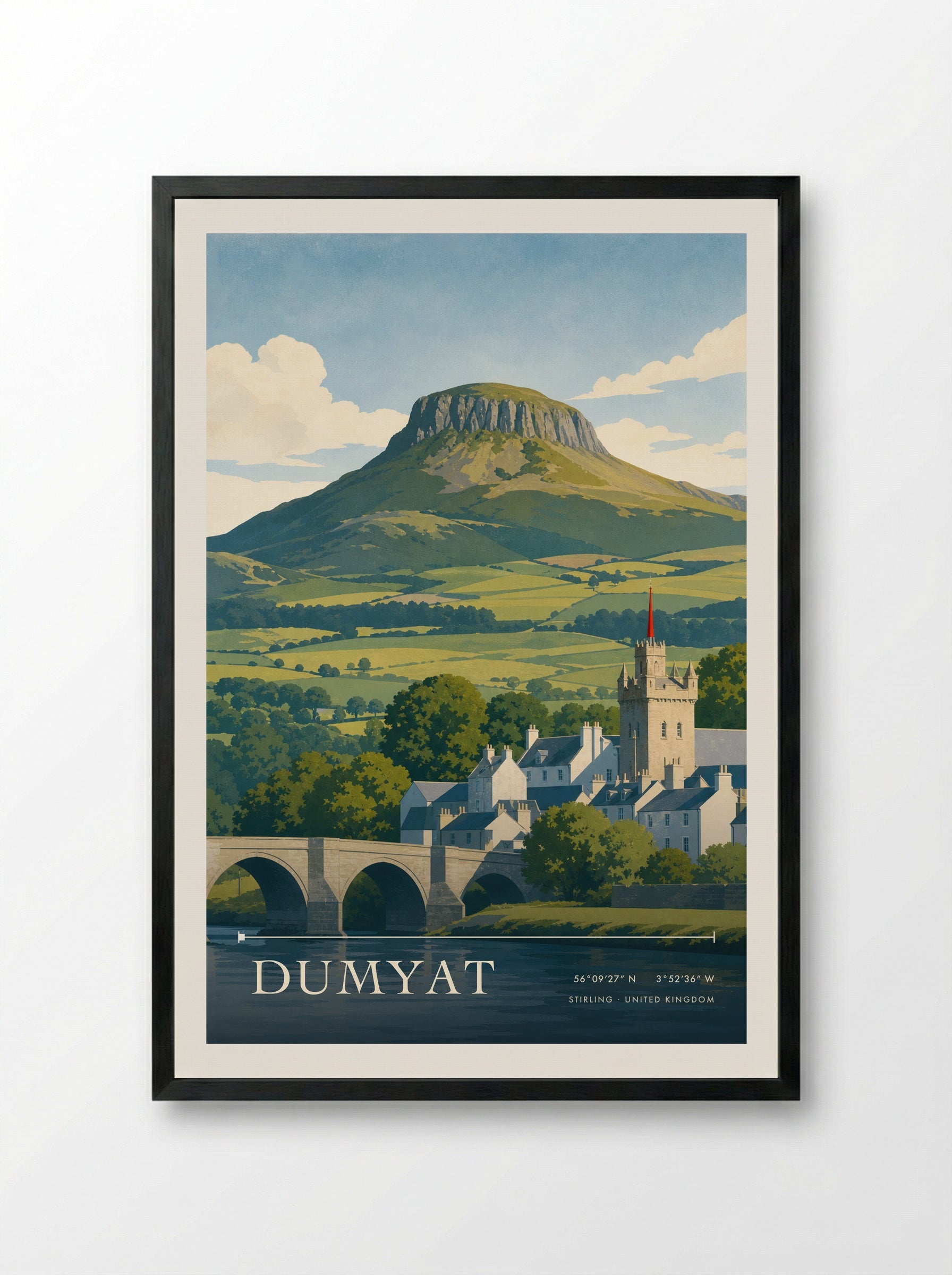 Dumyat Stirling United Kingdom Travel Poster - Framed Print Black