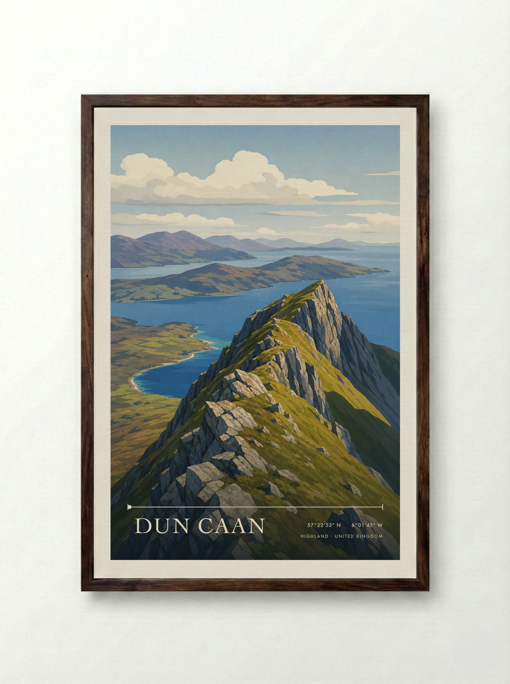 Dun Caan Highland United Kingdom Travel Poster - Framed Print Dark Wood