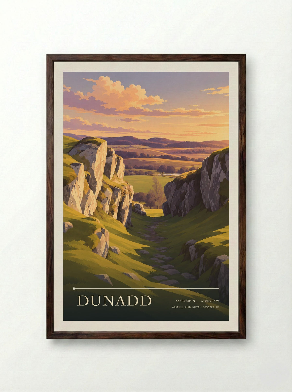 Dunadd, Argyll and Bute | Travel Poster - Framed Print Dark Wood