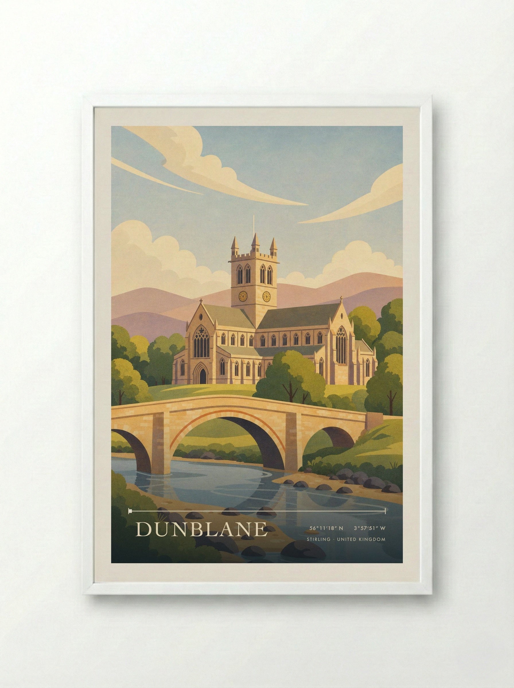 Dunblane Stirling United Kingdom Travel Poster - Framed Print White