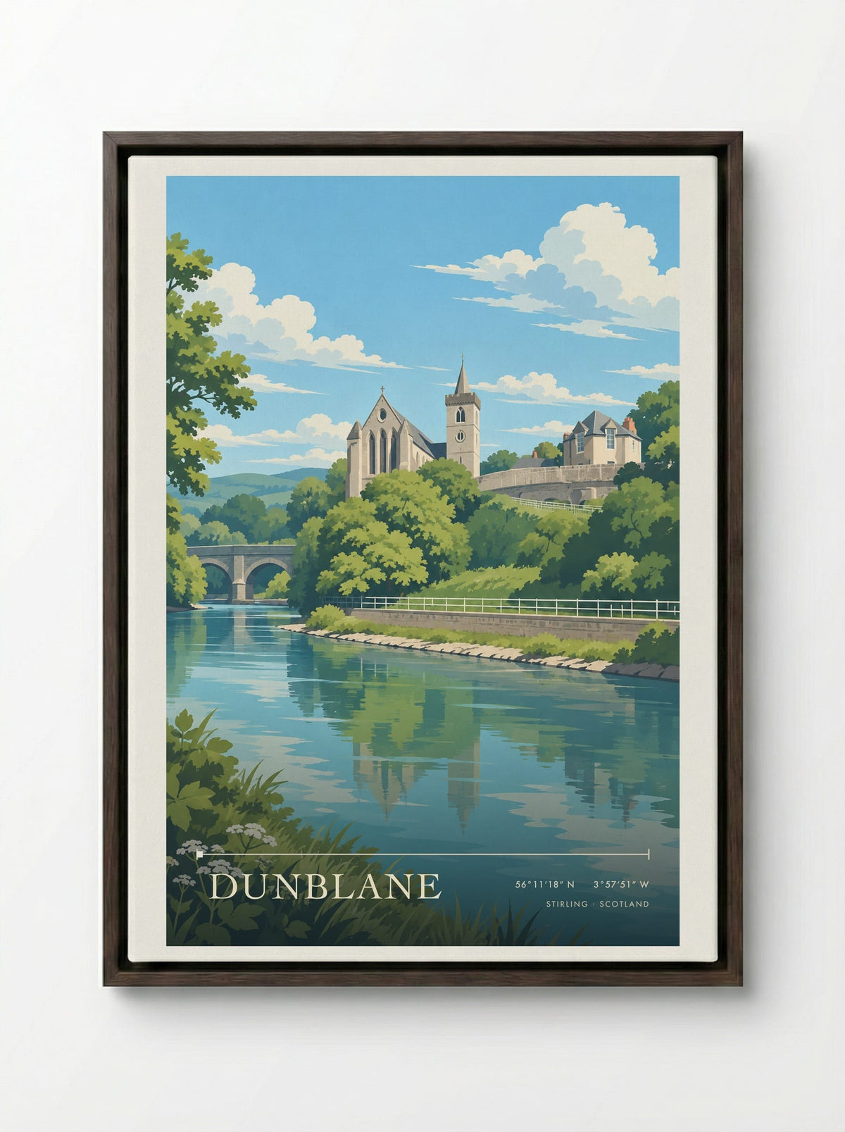 Dunblane, Stirling | Travel Poster - Framed Canvas Dark Wood