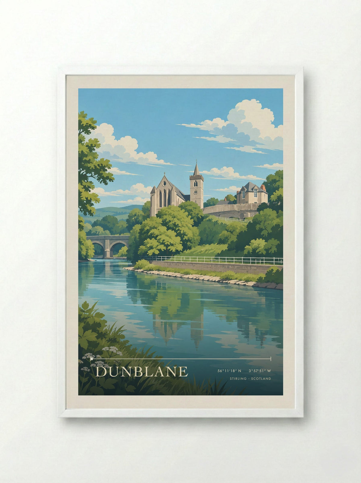 Dunblane, Stirling | Travel Poster - Framed Print White