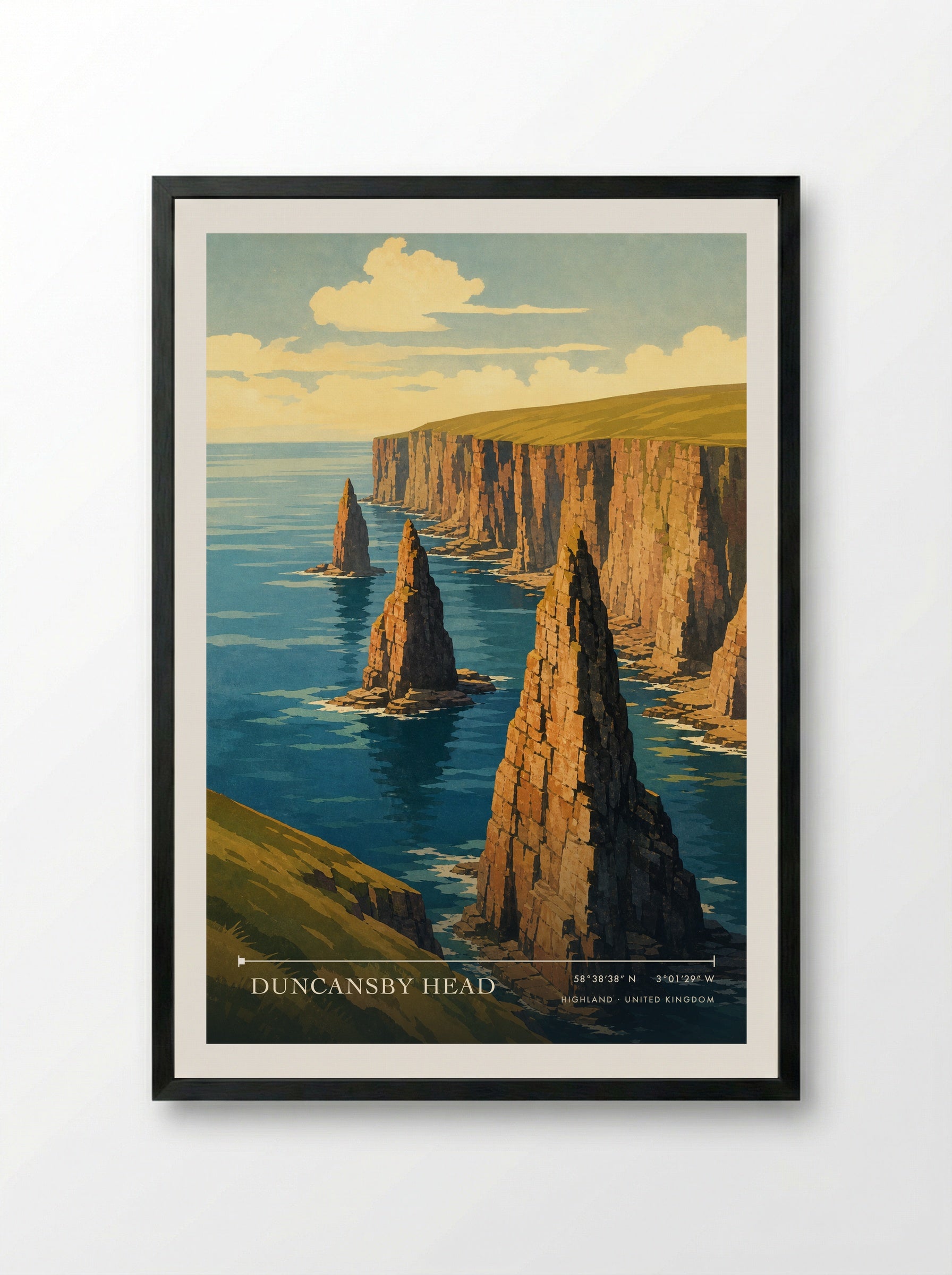 Duncansby Head Highland United Kingdom Travel Poster - Framed Print Black