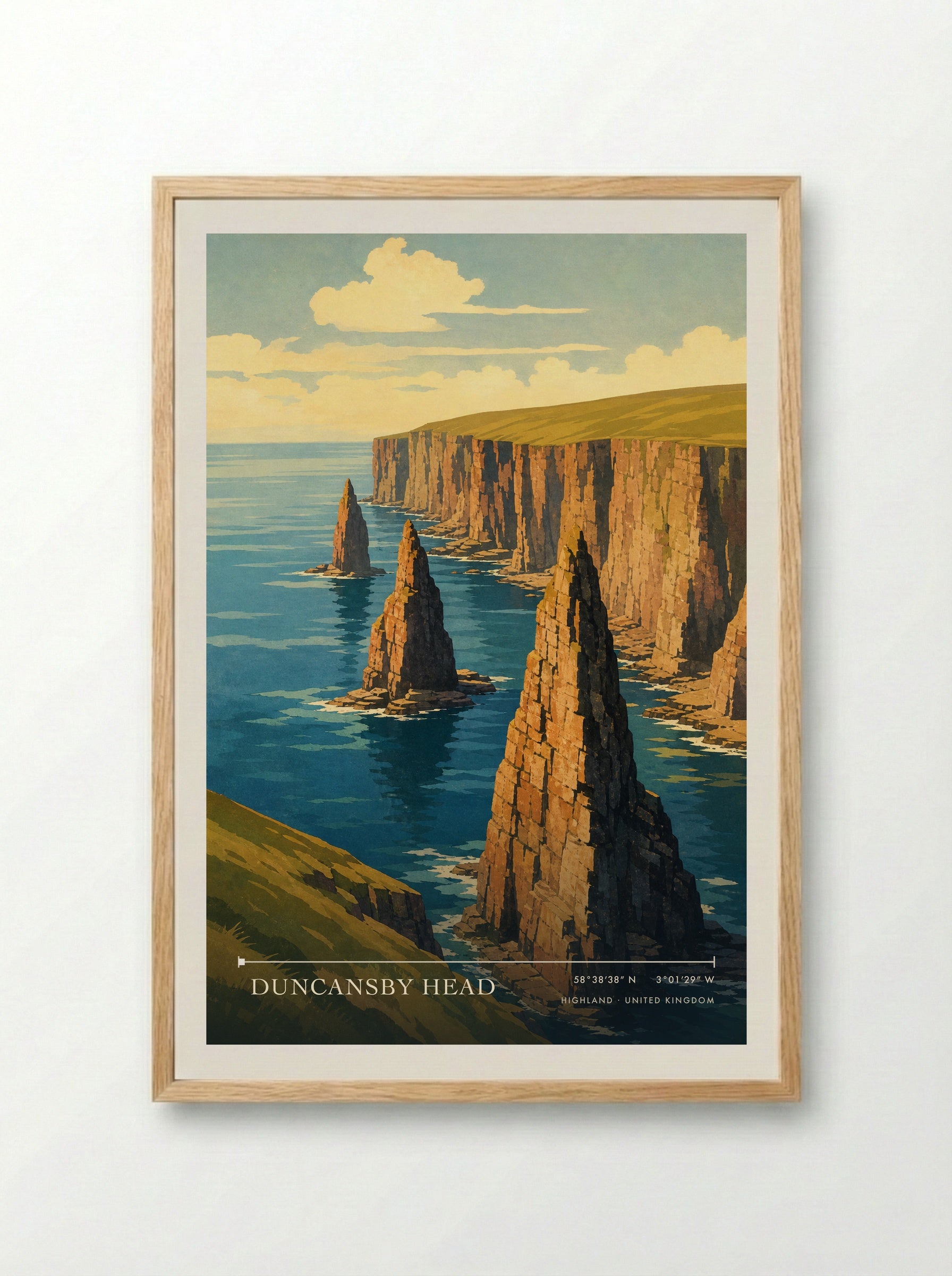 Duncansby Head Highland United Kingdom Travel Poster - Framed Print Wood