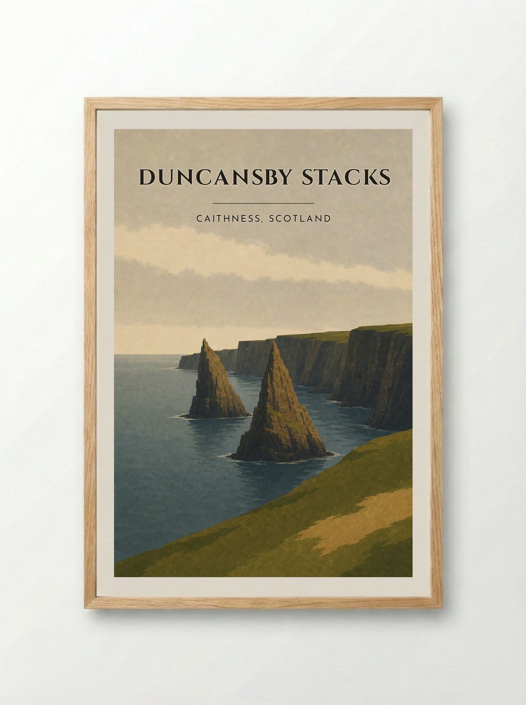 Duncansby Stacks Travel Poster Artwork - Framed Print Wood