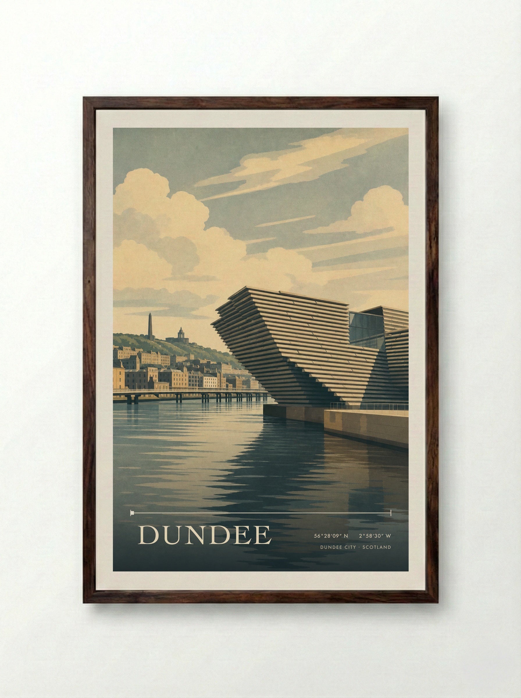 Dundee Dundee City Scotland Travel Poster - Framed Print Dark Wood