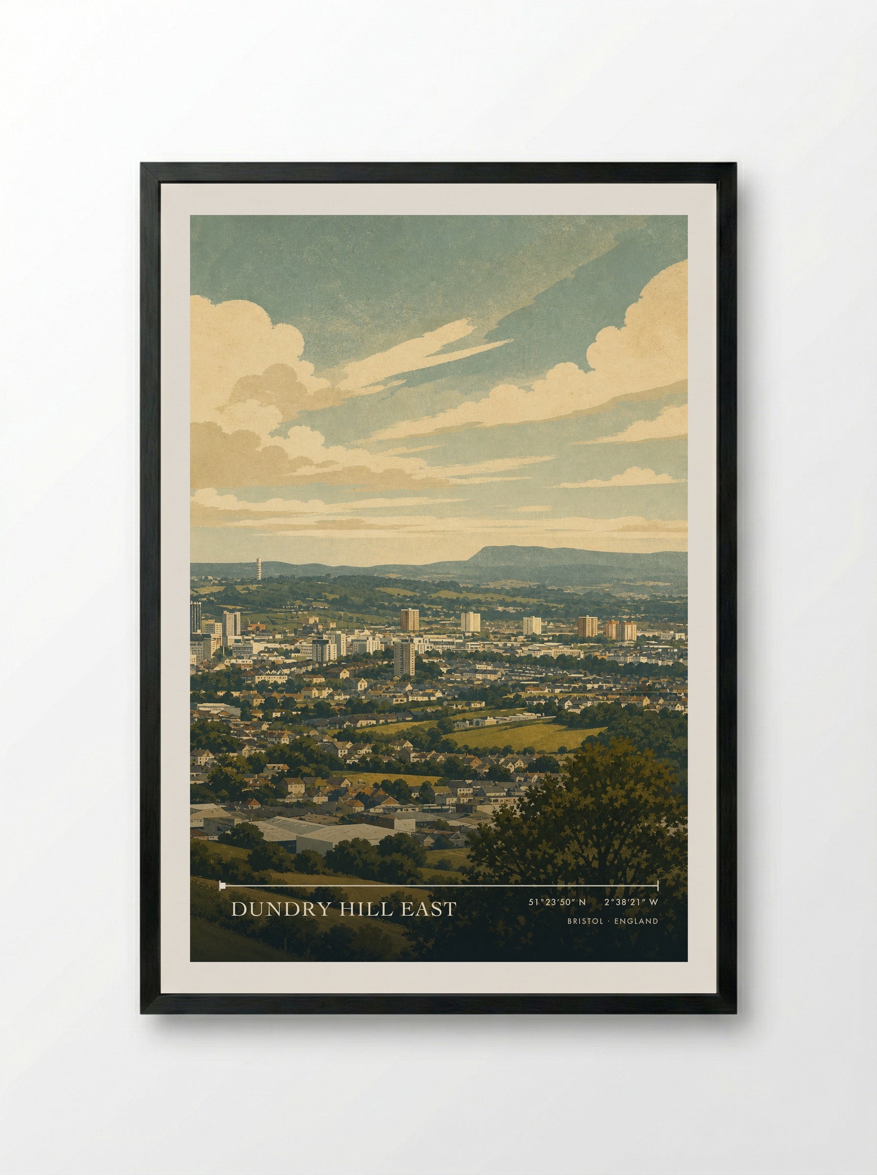 Dundry Hill East Bristol England Travel Poster - Framed Print Black