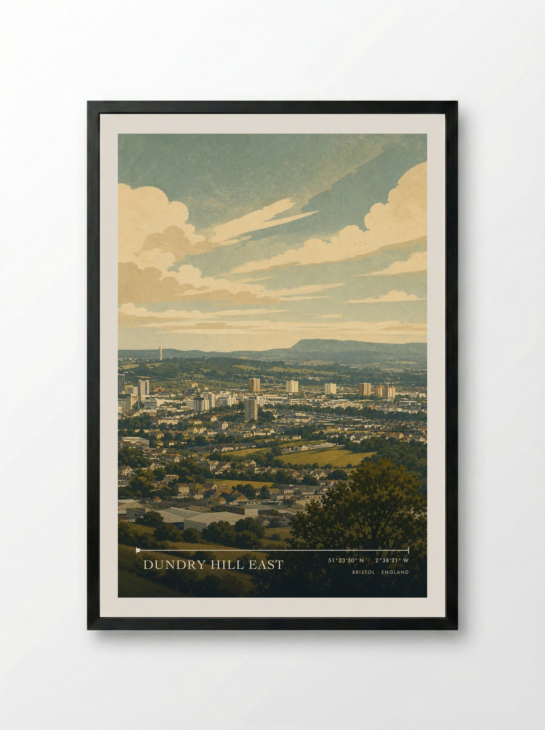 Dundry Hill East Bristol England Travel Poster - Framed Print Black