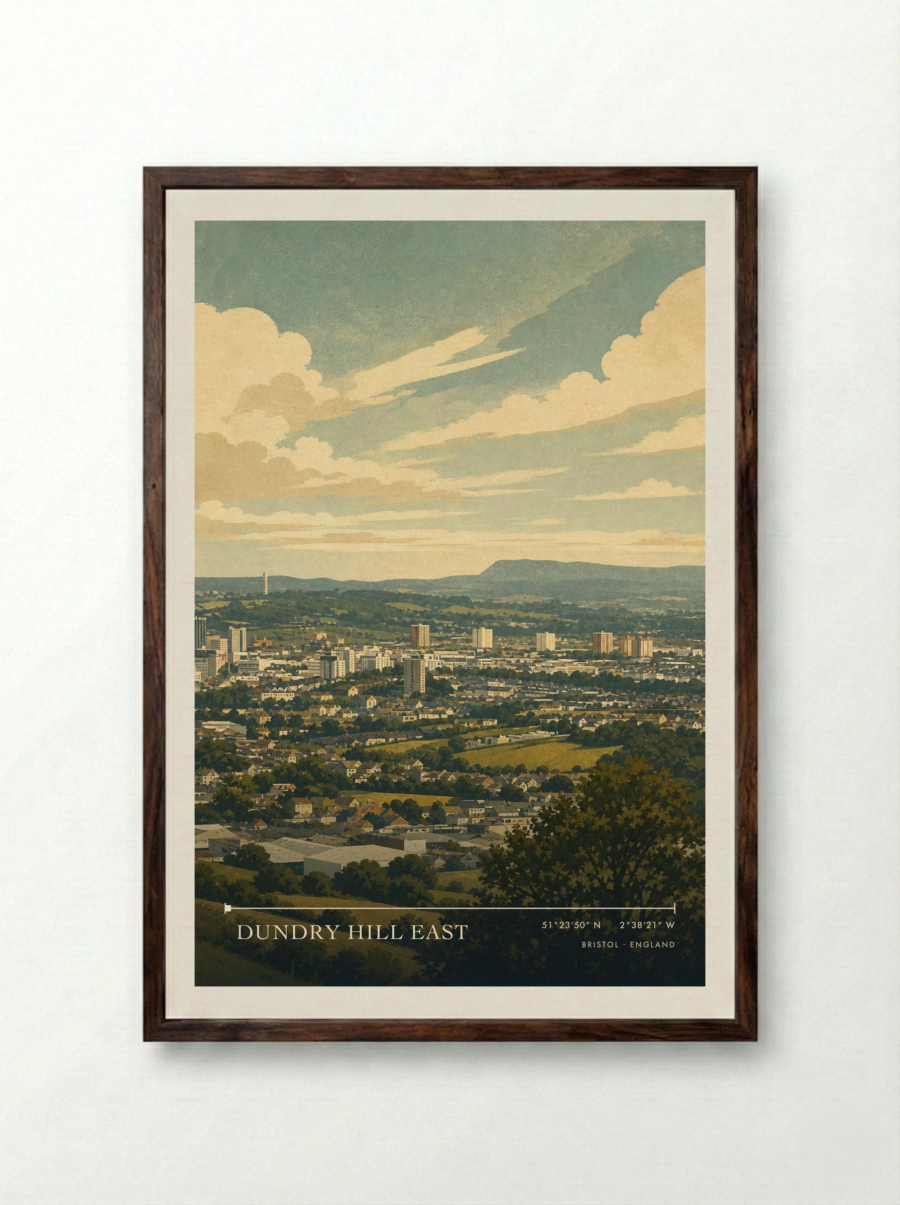 Dundry Hill East Bristol England Travel Poster - Framed Print Dark Wood