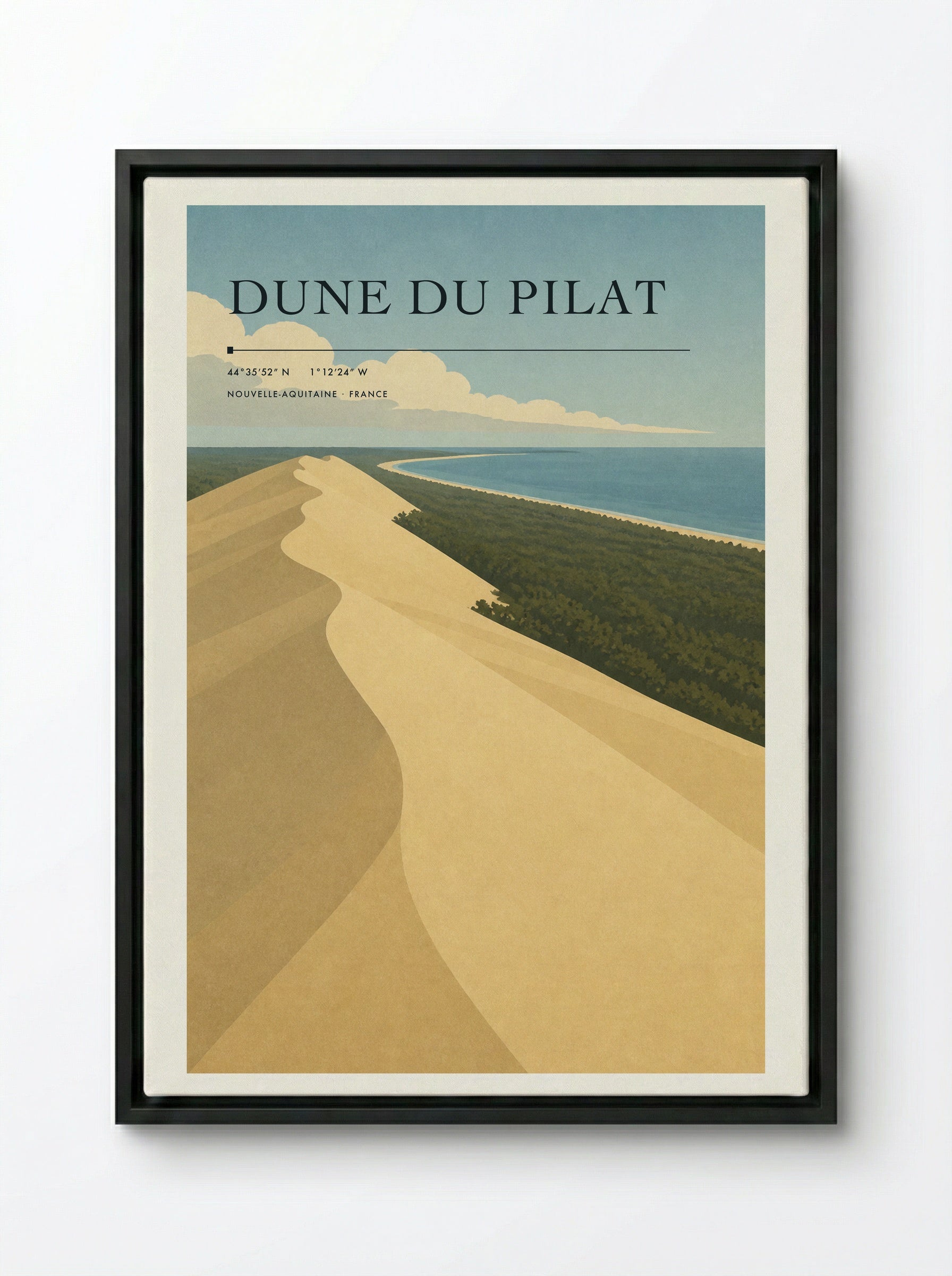 Dune du Pilat Travel Poster Artwork - Framed Canvas Black