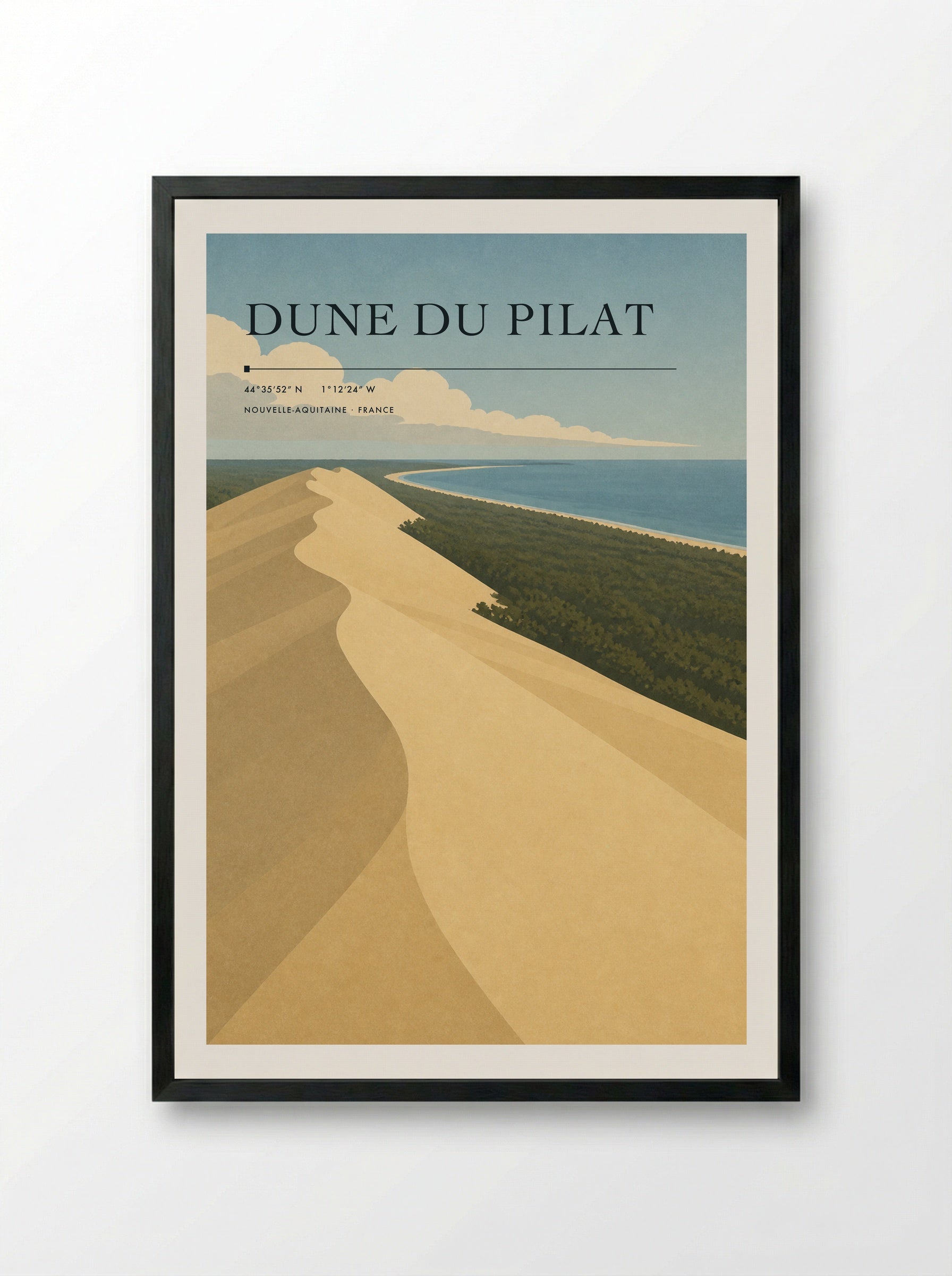 Dune du Pilat Travel Poster Artwork - Framed Print Black