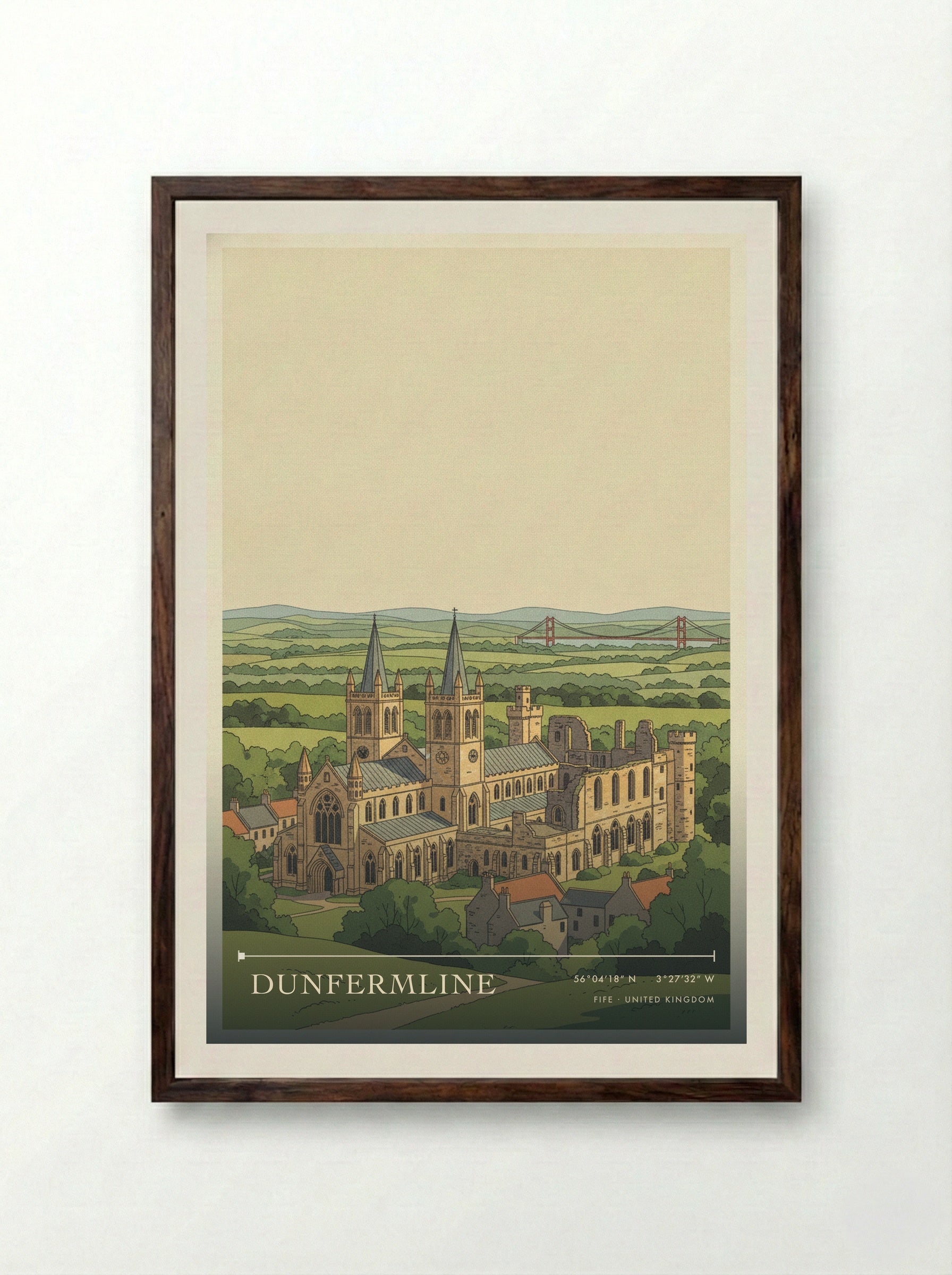 Dunfermline Fife United Kingdom Travel Poster - Framed Print Dark Wood