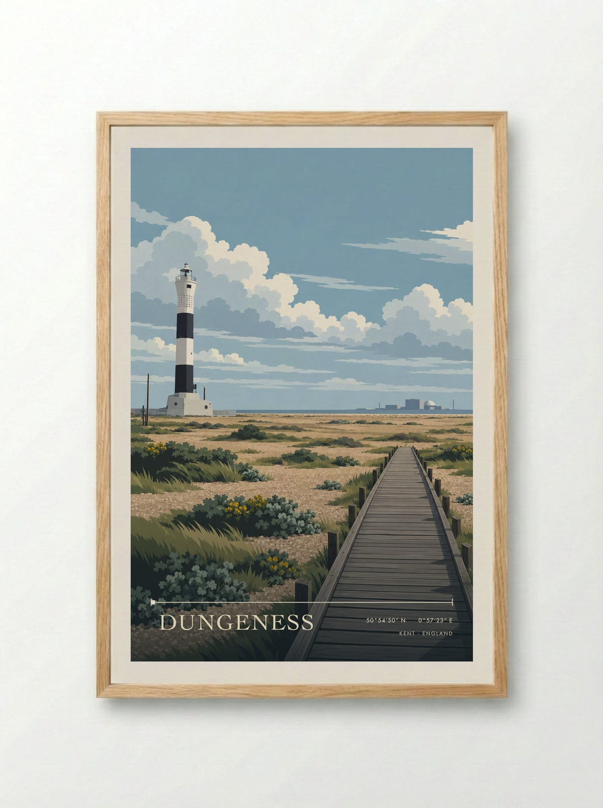 Dungeness, Kent | Travel Poster - Framed Print Wood