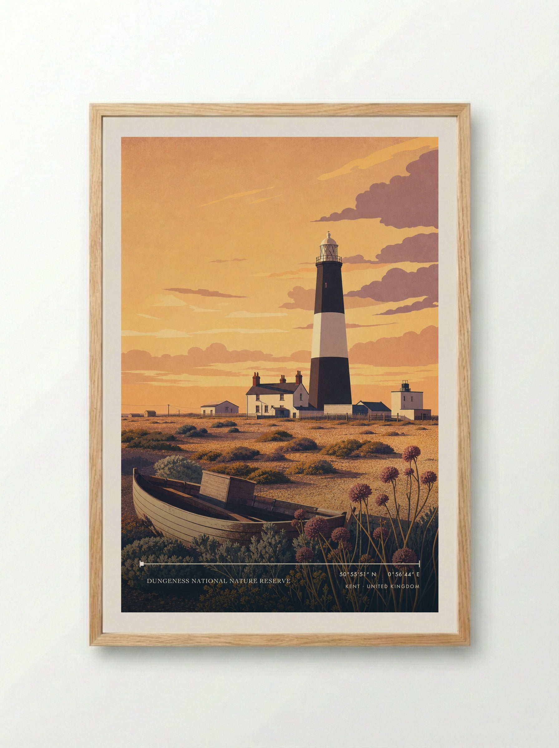 Dungeness National Nature Reserve Kent United Kingdom Travel Poster - Framed Print Wood
