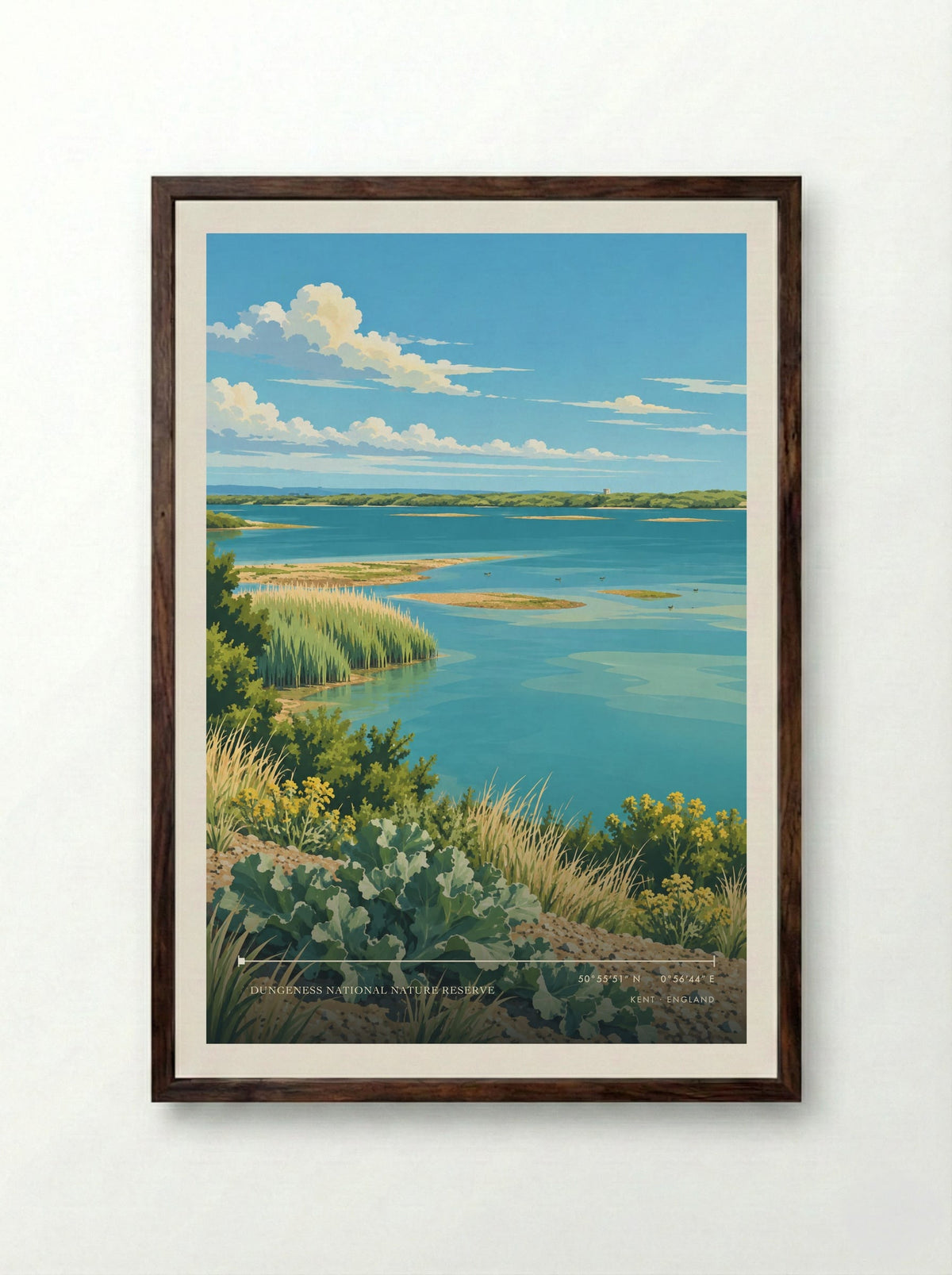 Dungeness National Nature Reserve, Kent | Travel Poster - Framed Print Dark Wood