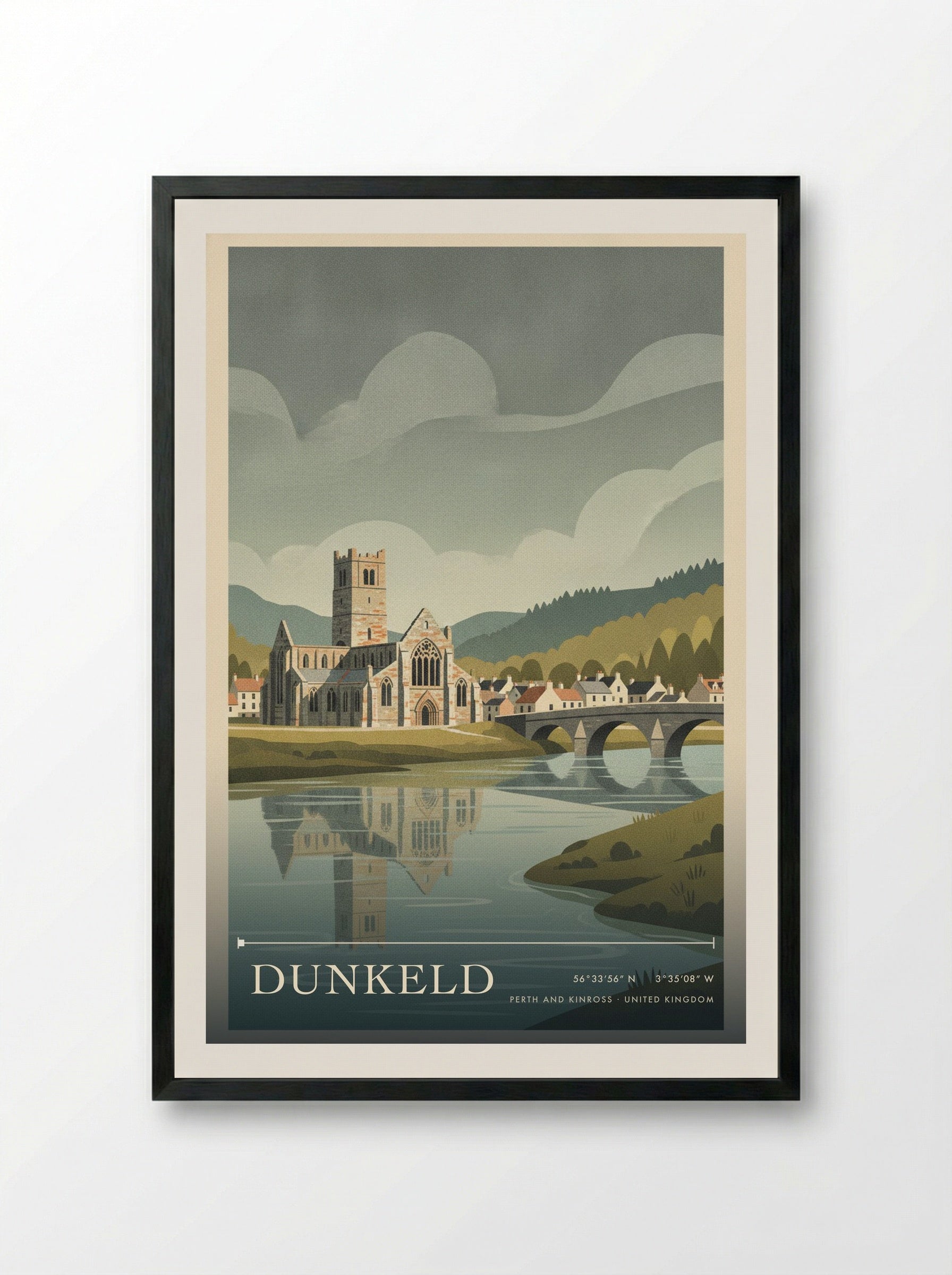 Dunkeld Perth and Kinross United Kingdom Travel Poster - Framed Print Black