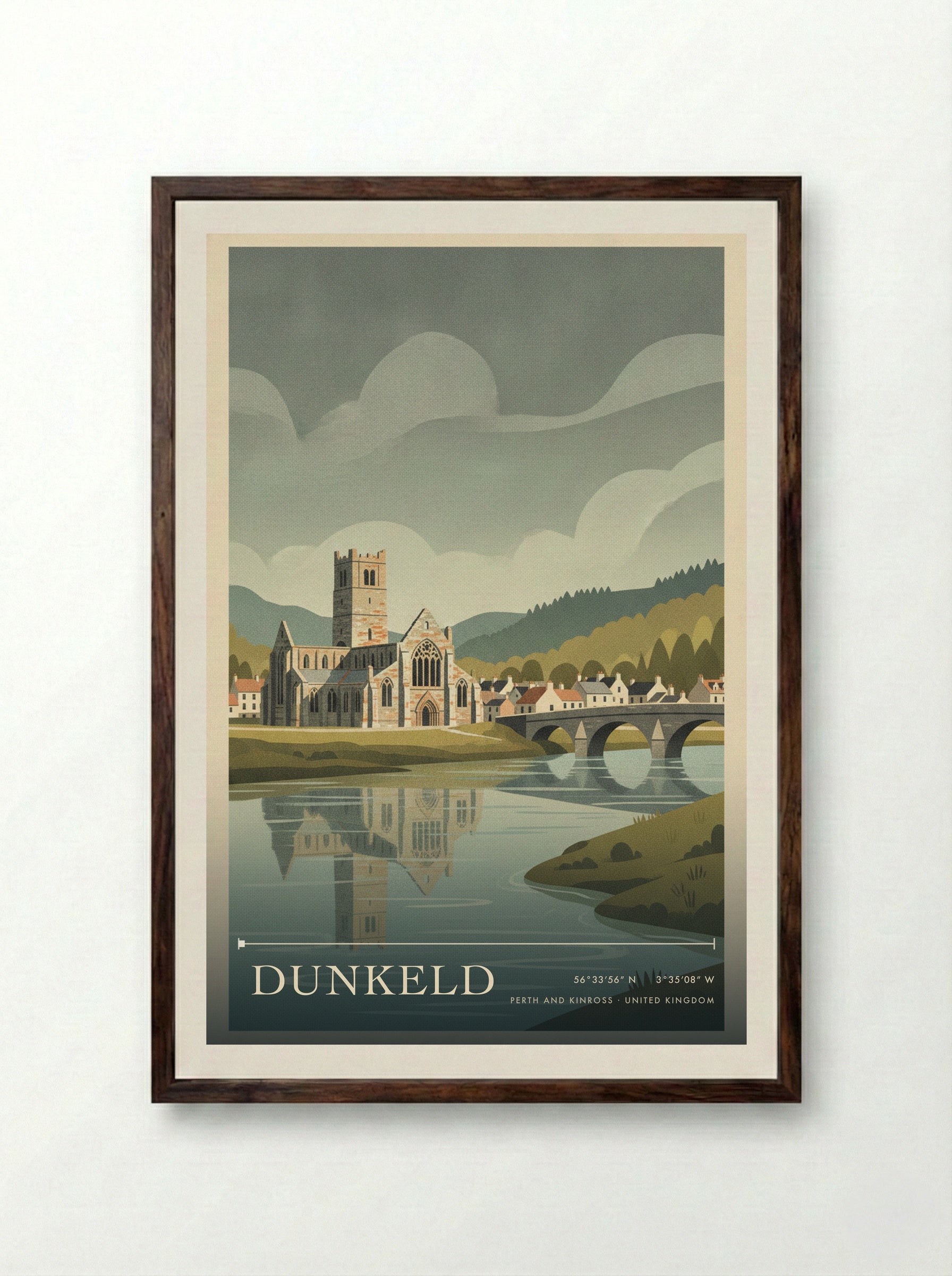 Dunkeld Perth and Kinross United Kingdom Travel Poster - Framed Print Dark Wood