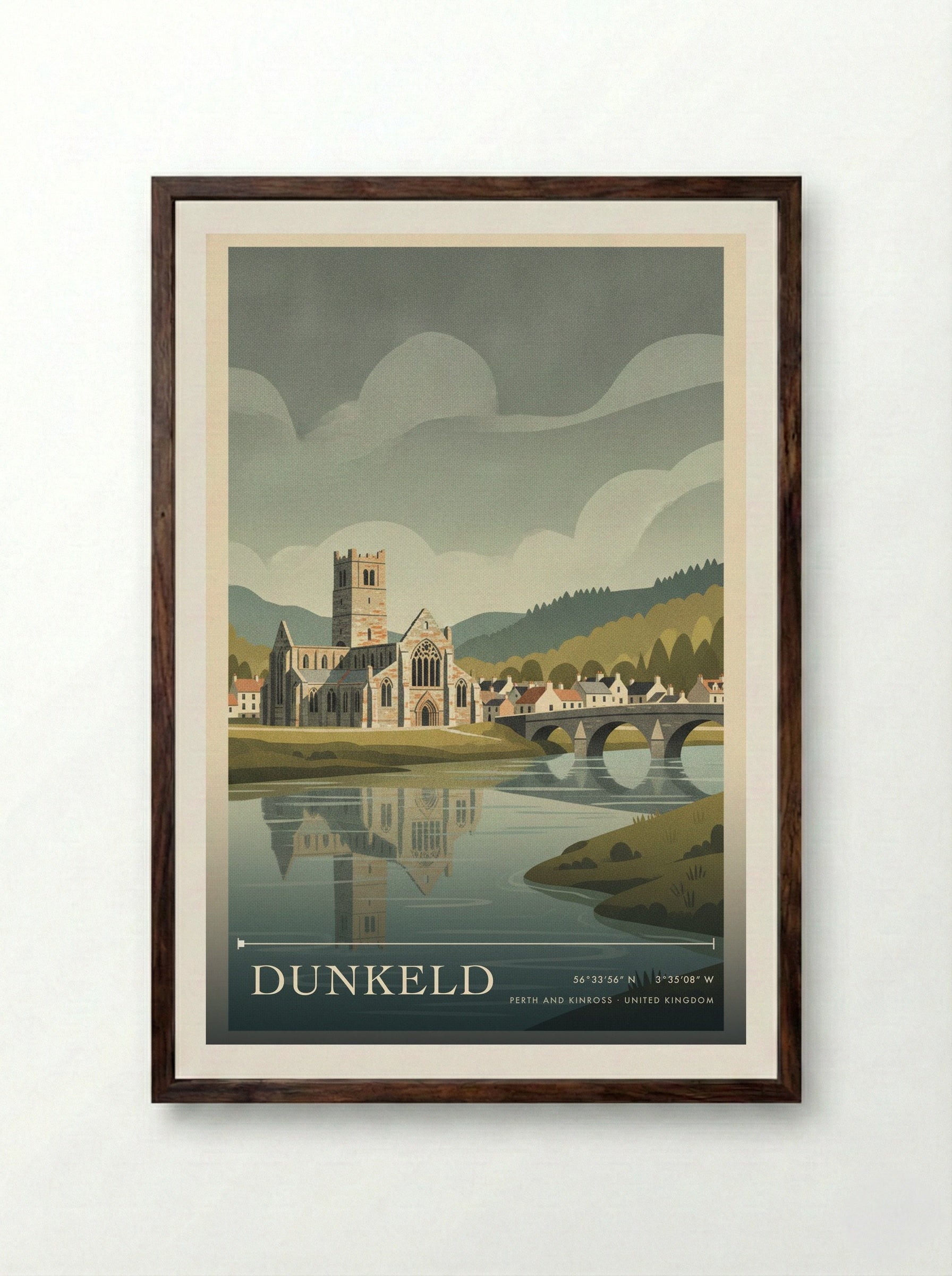 Dunkeld Perth and Kinross United Kingdom Travel Poster - Framed Print Dark Wood