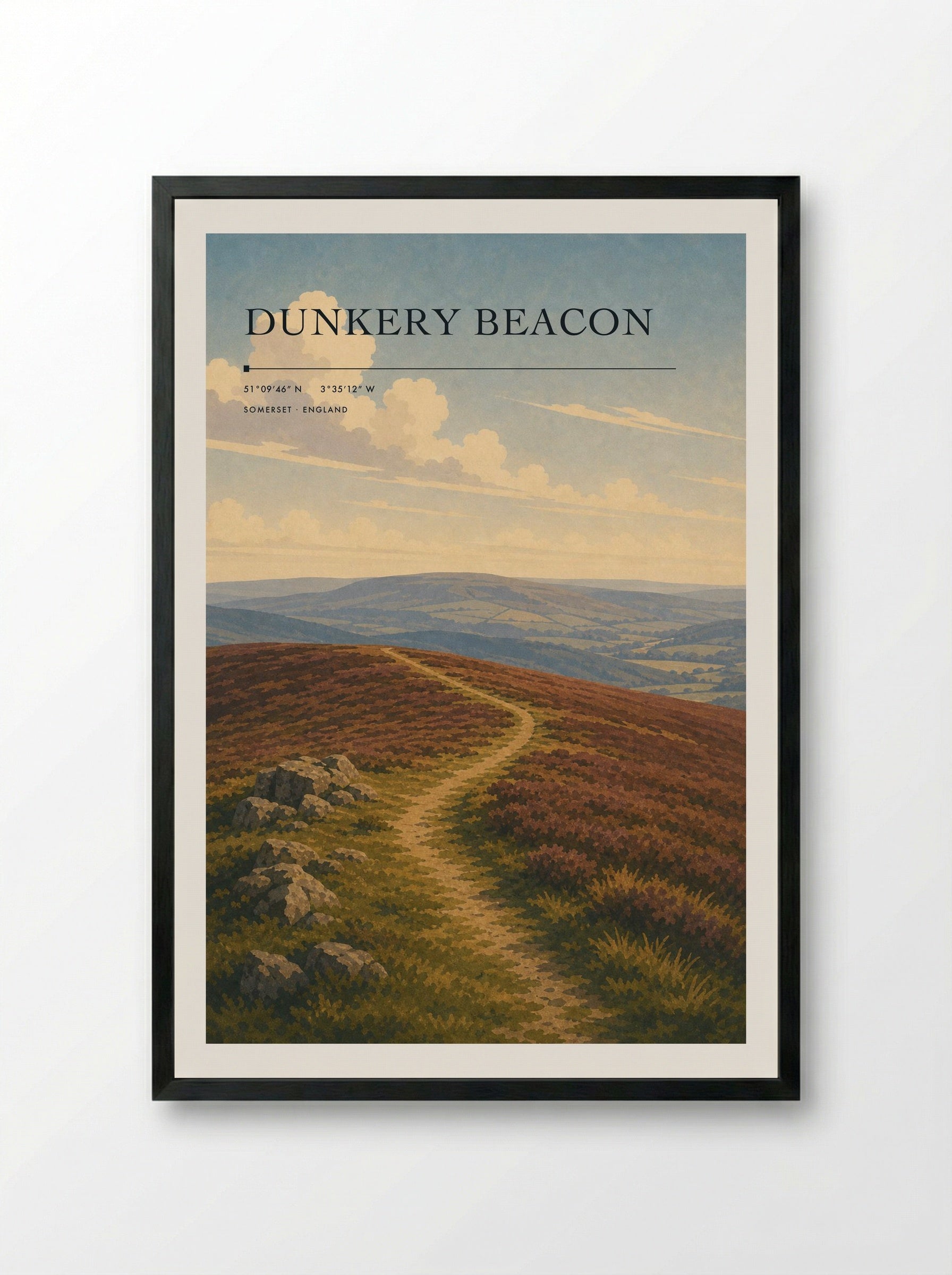 Dunkery Beacon Somerset England Travel Poster - Framed Print Black