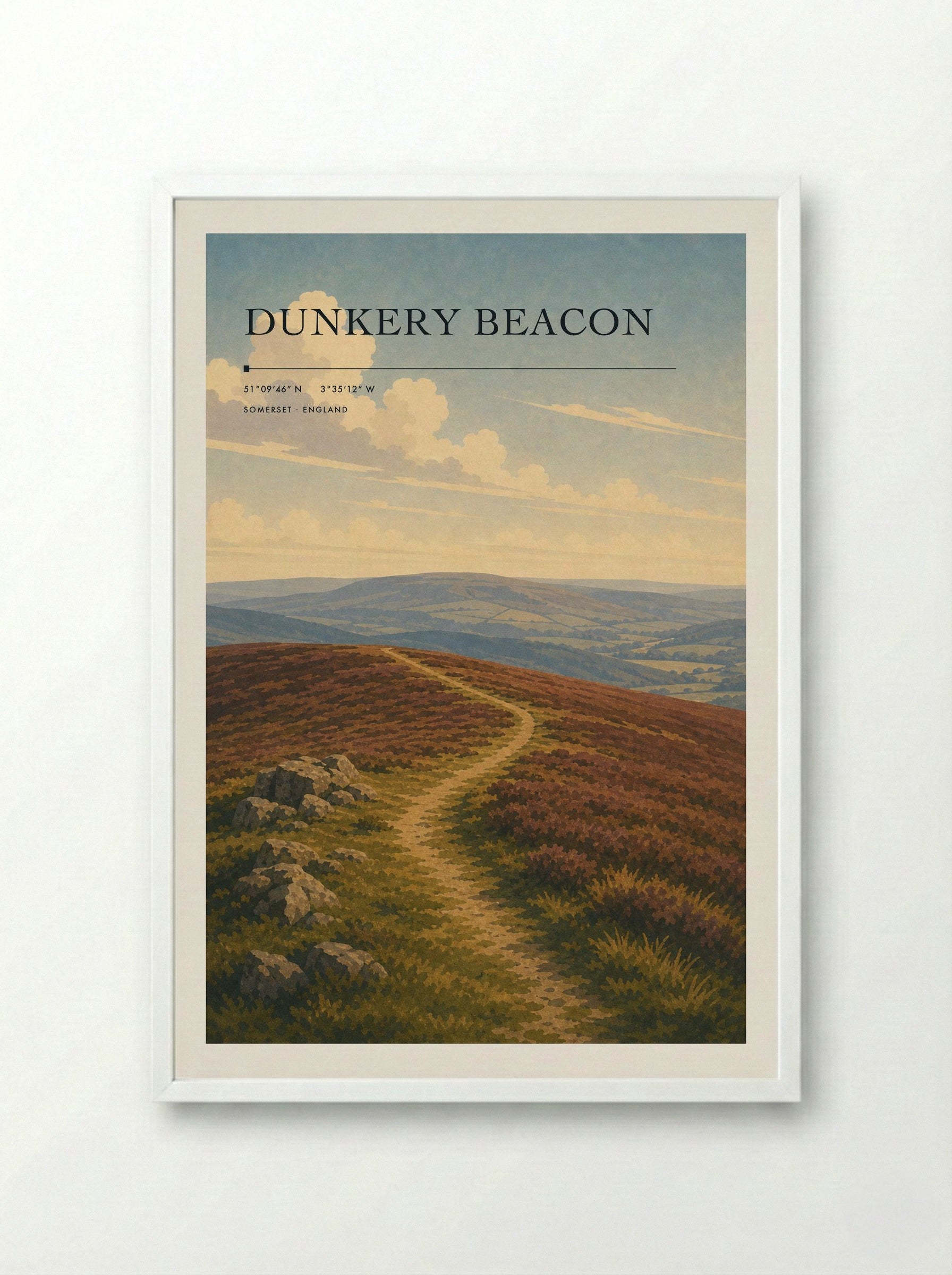Dunkery Beacon Somerset England Travel Poster - Framed Print White