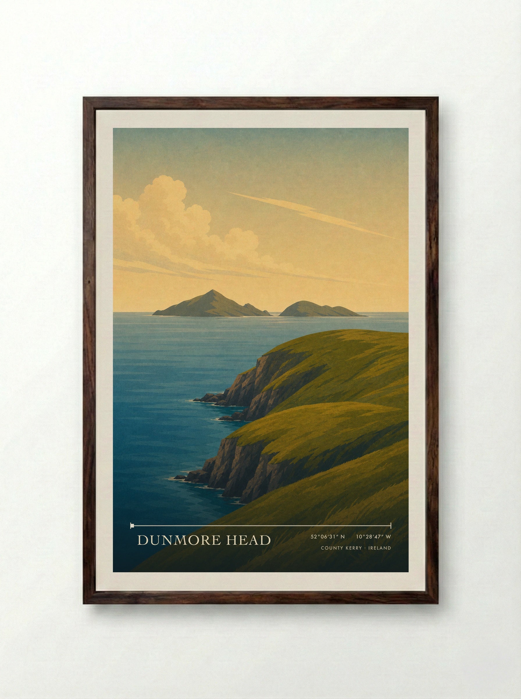 Dunmore Head County Kerry Ireland Travel Poster - Framed Print Dark Wood