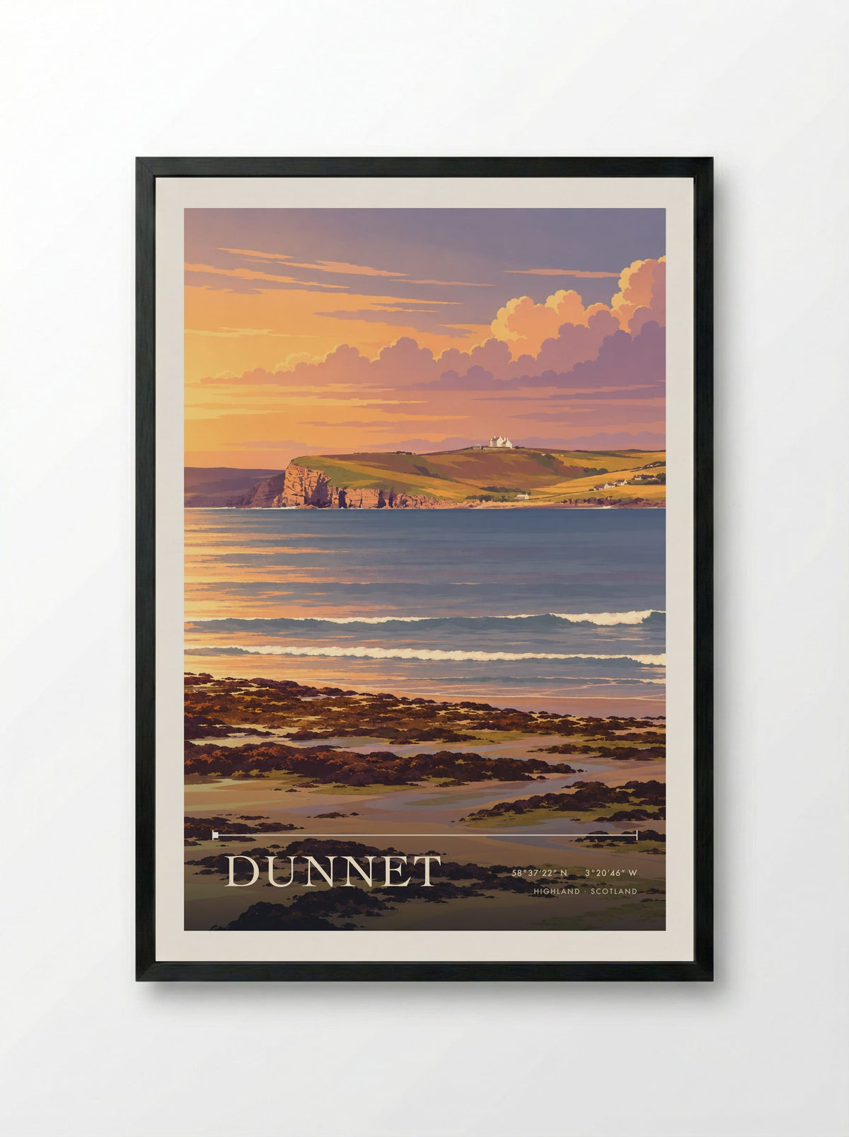 Dunnet, Highland | Travel Poster - Framed Print Black
