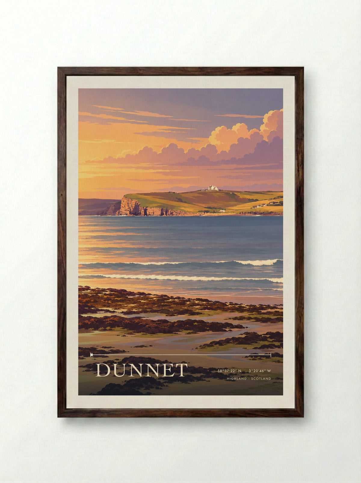 Dunnet, Highland | Travel Poster - Framed Print Dark Wood