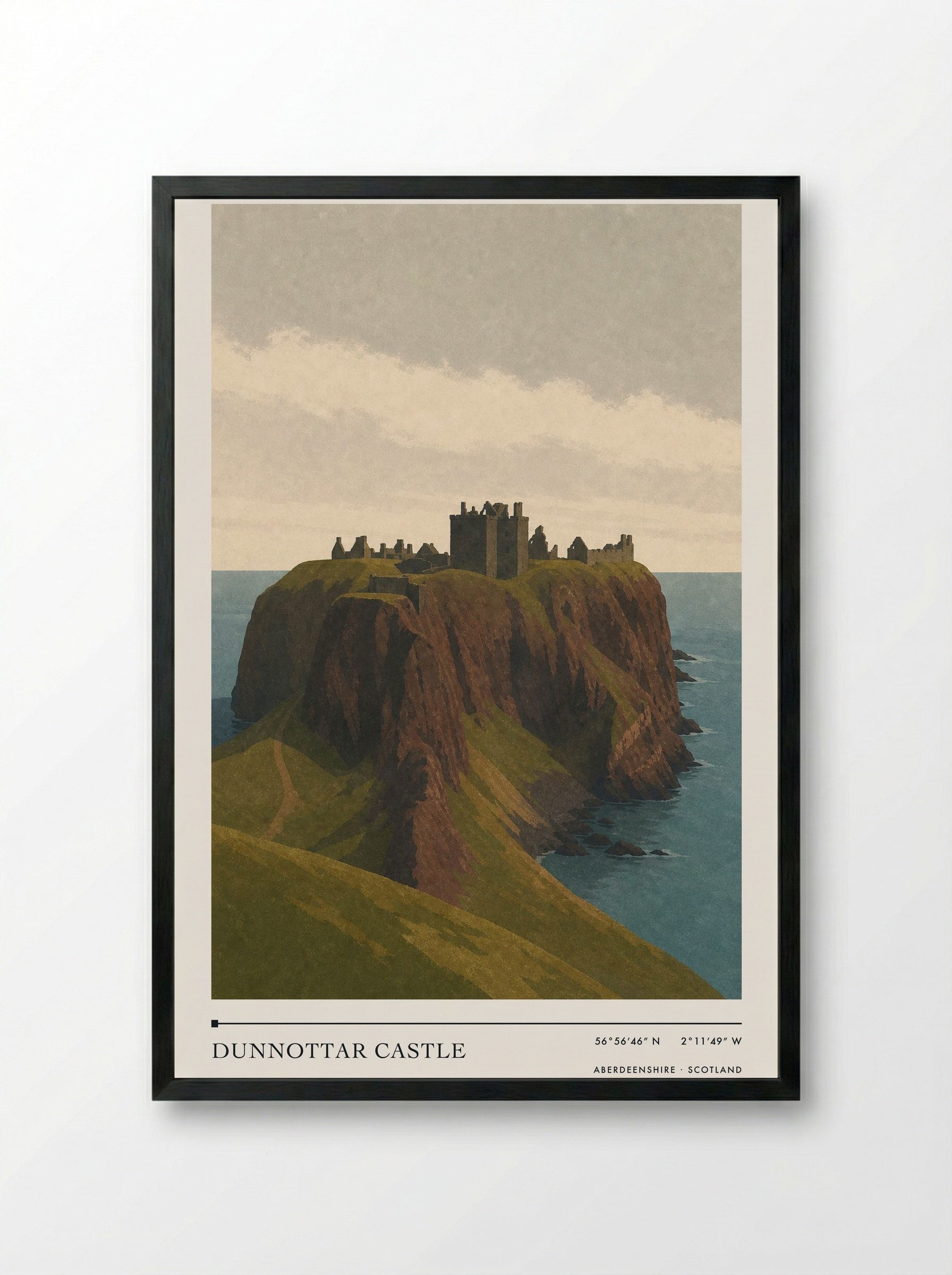 Dunnottar Castle Travel Poster Artwork - Framed Print Black