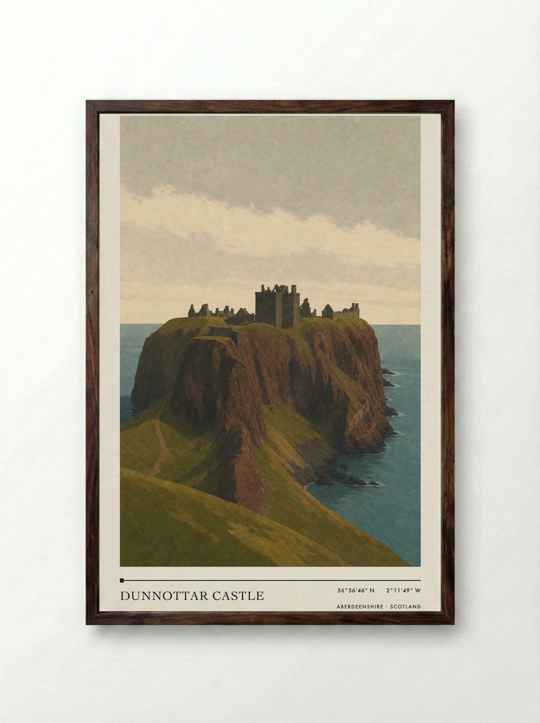 Dunnottar Castle Travel Poster Artwork - Framed Print Dark Wood