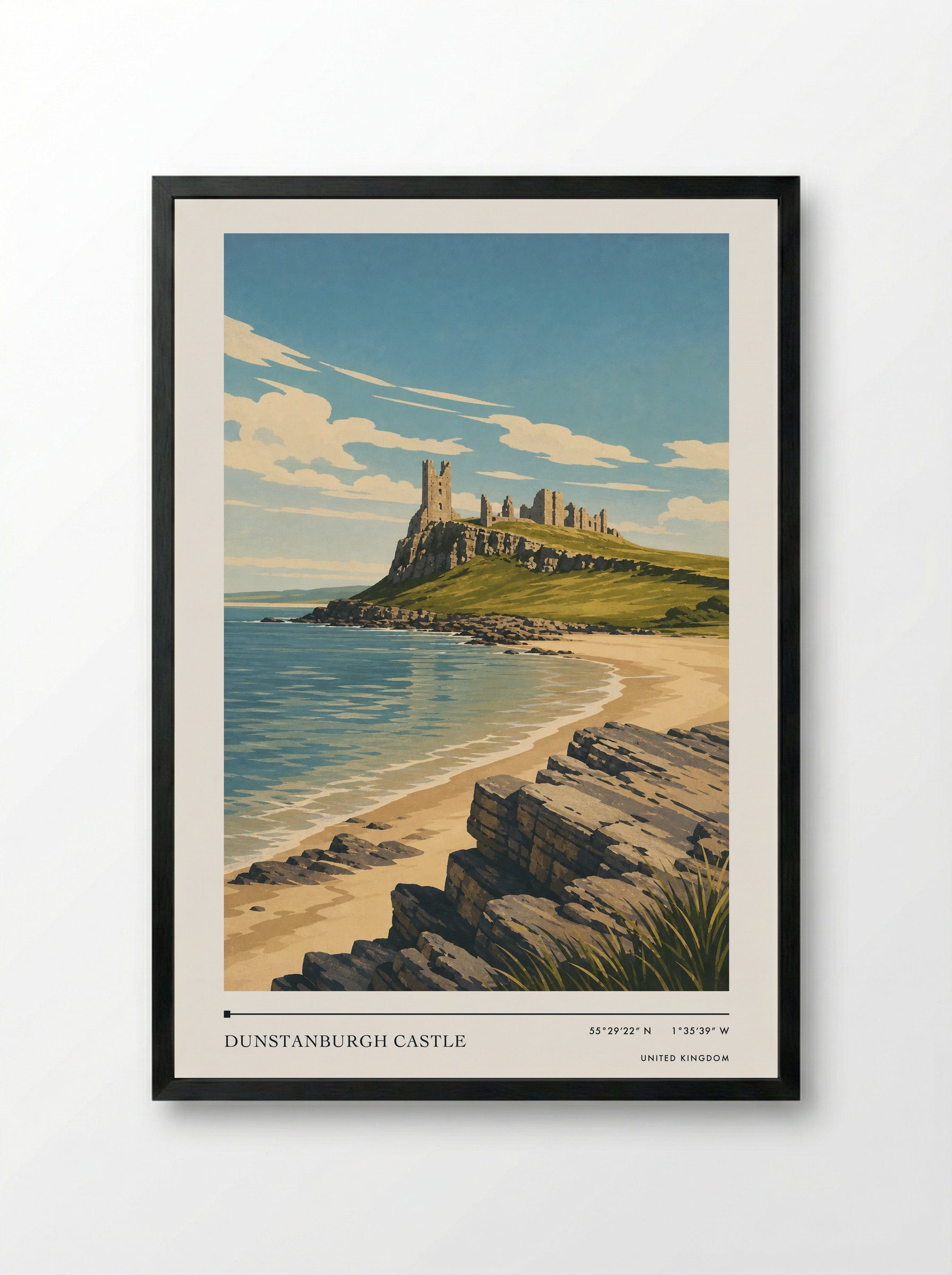 Dunstanburgh Castle United Kingdom Travel Poster - Framed Print Black