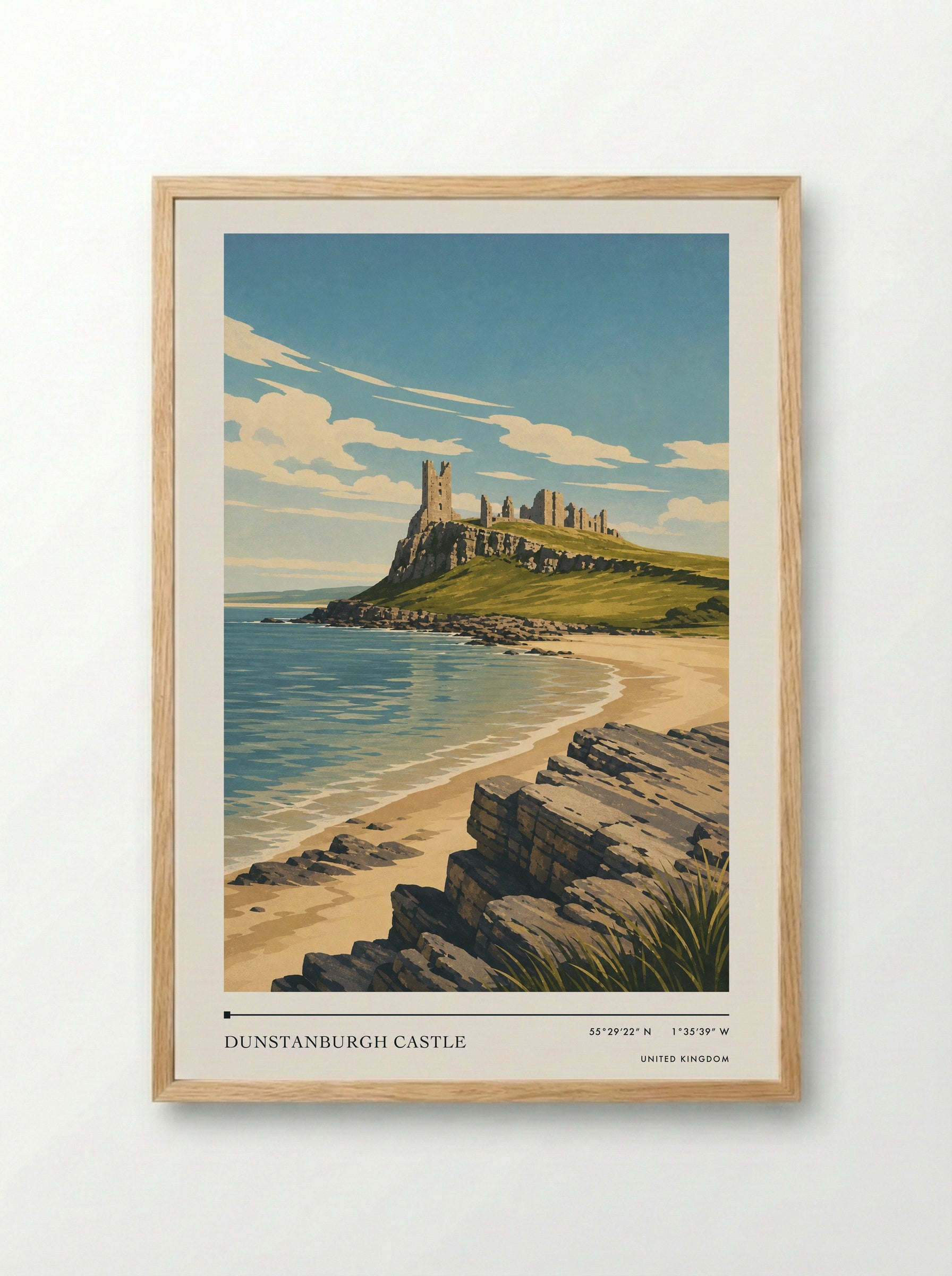 Dunstanburgh Castle United Kingdom Travel Poster - Framed Print Wood