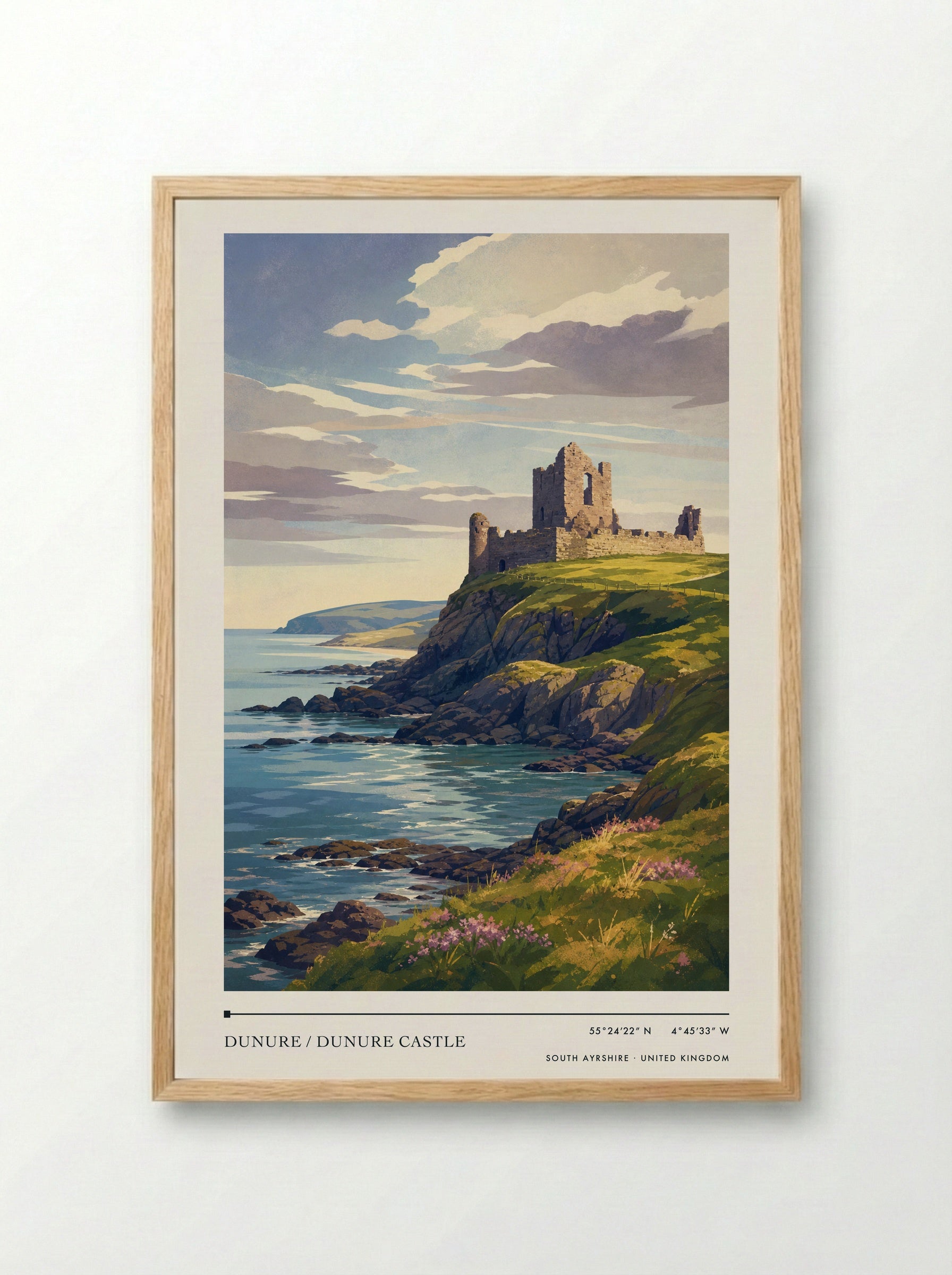 Dunure / Dunure Castle South Ayrshire United Kingdom Travel Poster - Framed Print Wood