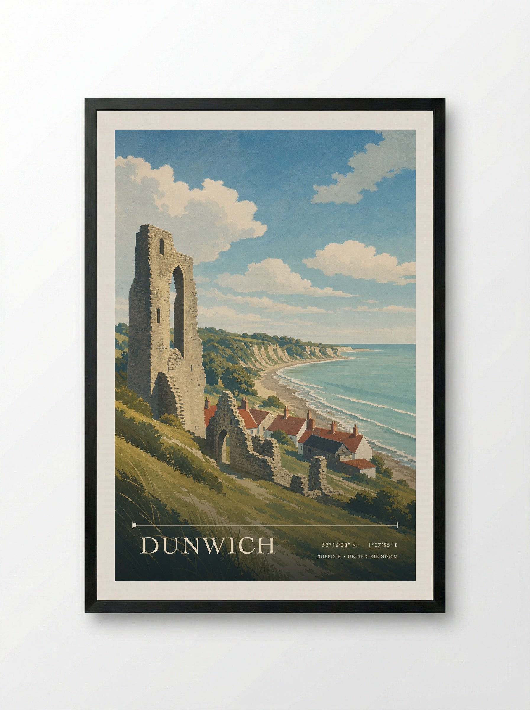 Dunwich Suffolk United Kingdom Travel Poster - Framed Print Black