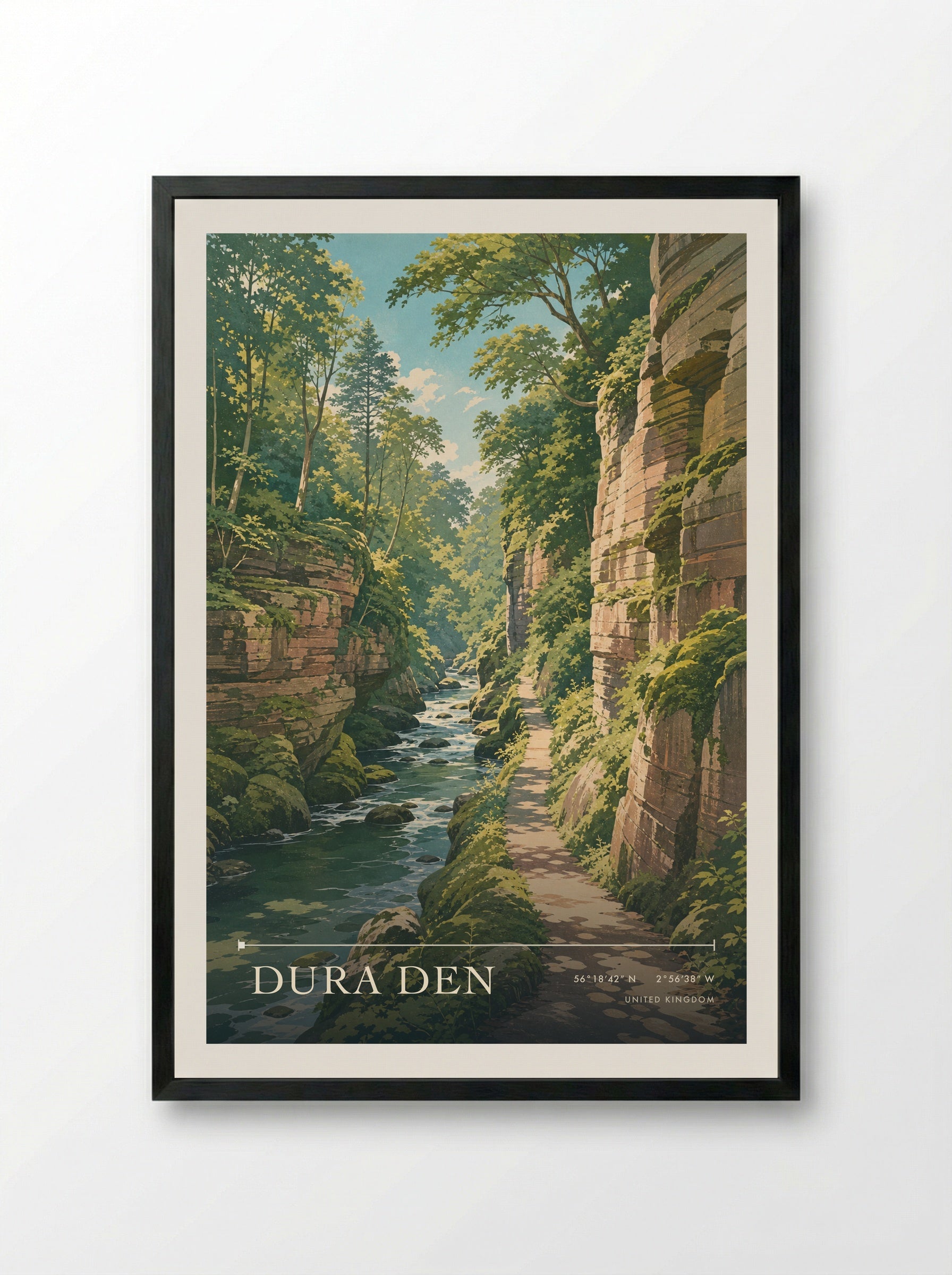 Dura Den United Kingdom Travel Poster - Framed Print Black