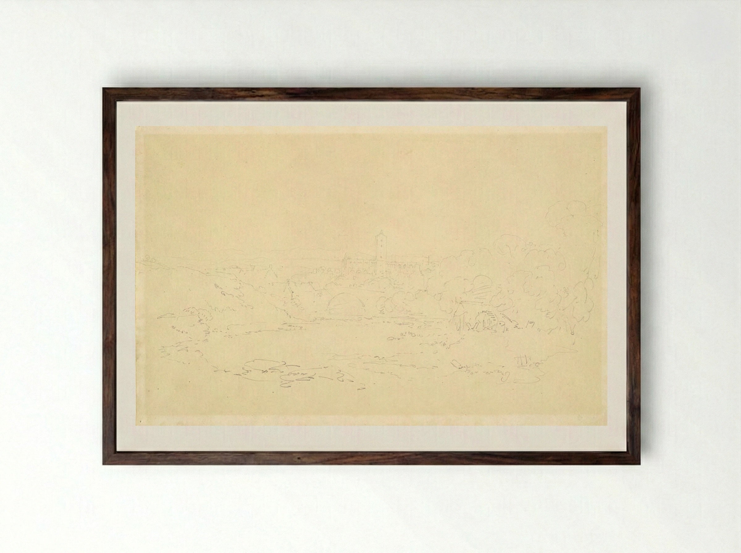 Durham Castle from a Distance - Joseph Mallord William Turner - Framed Print Dark Wood