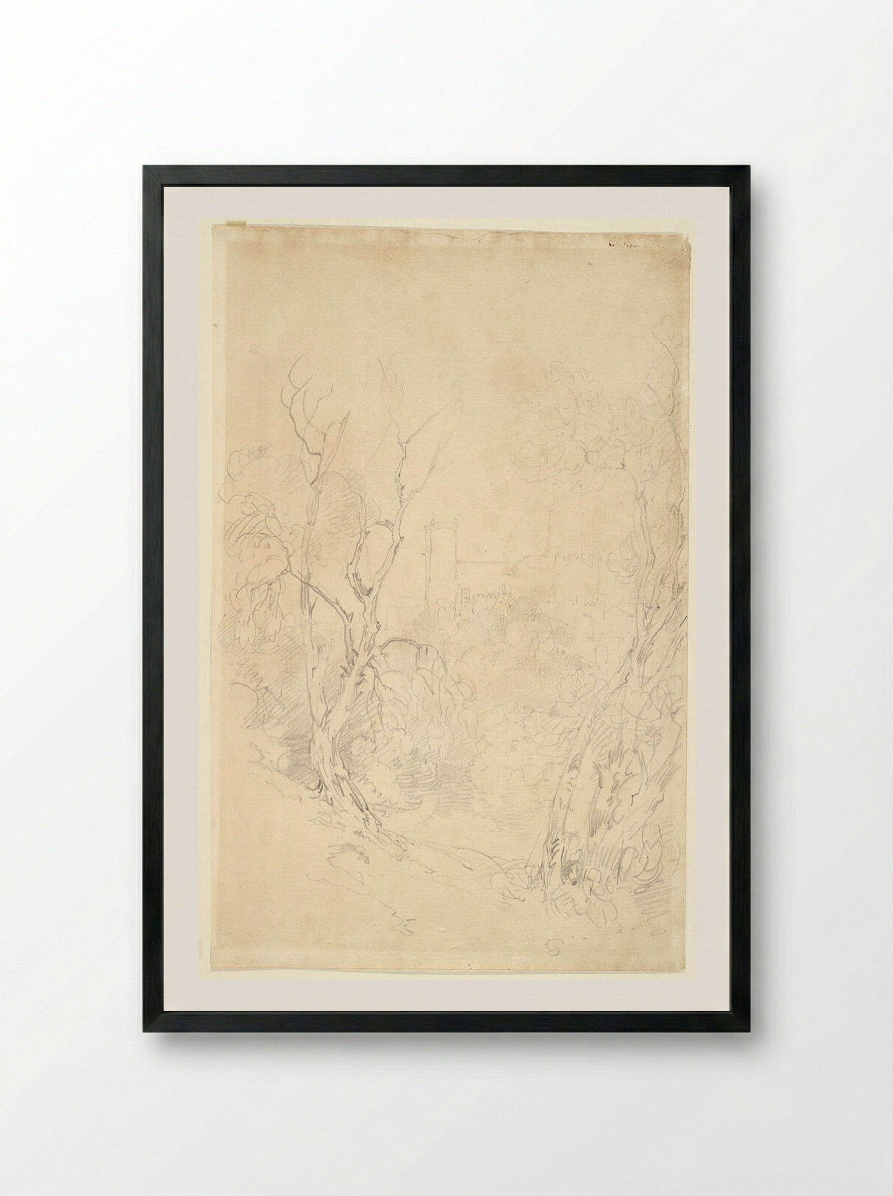 Durham Cathedral seen through a grove of trees - Joseph Mallord William Turner - Framed Print Black