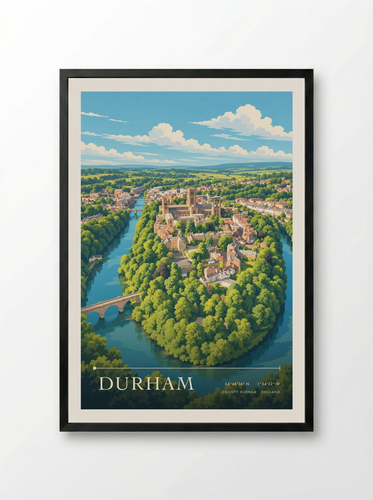 Durham, County Durham | Travel Poster - Framed Print Black