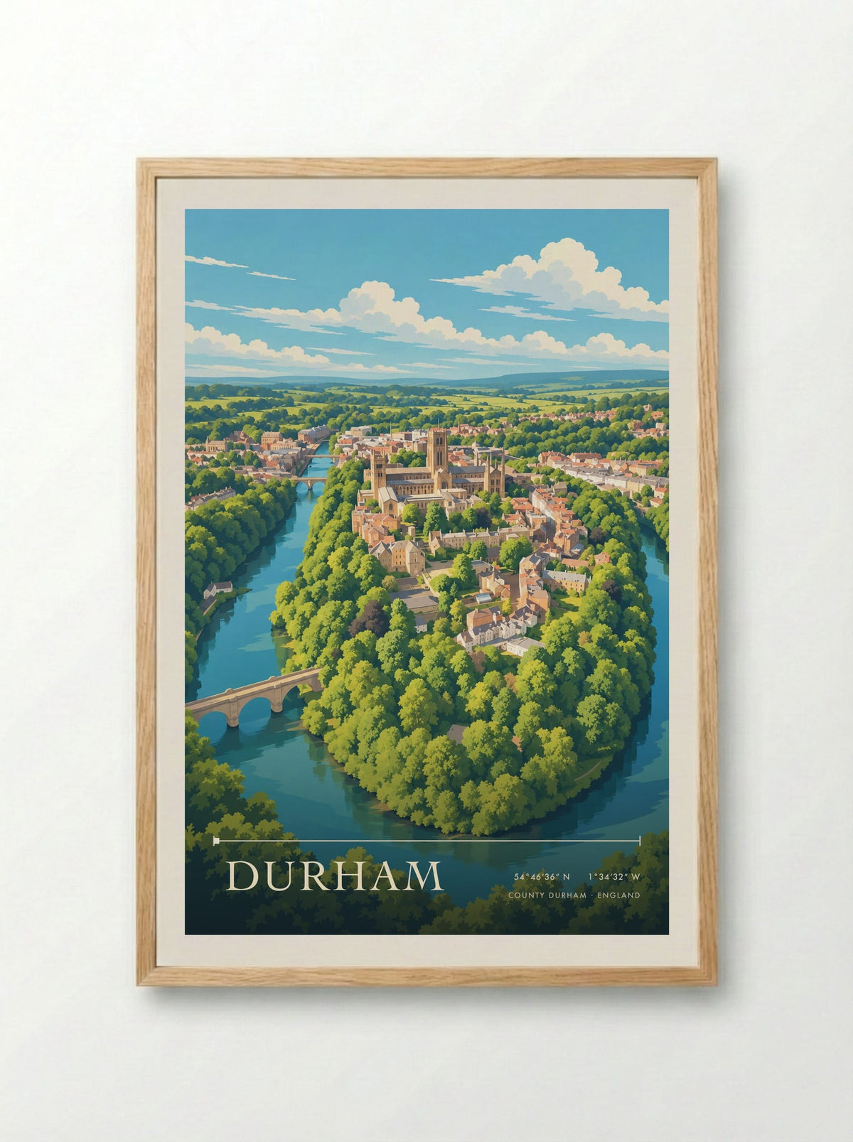 Durham, County Durham | Travel Poster - Framed Print Wood