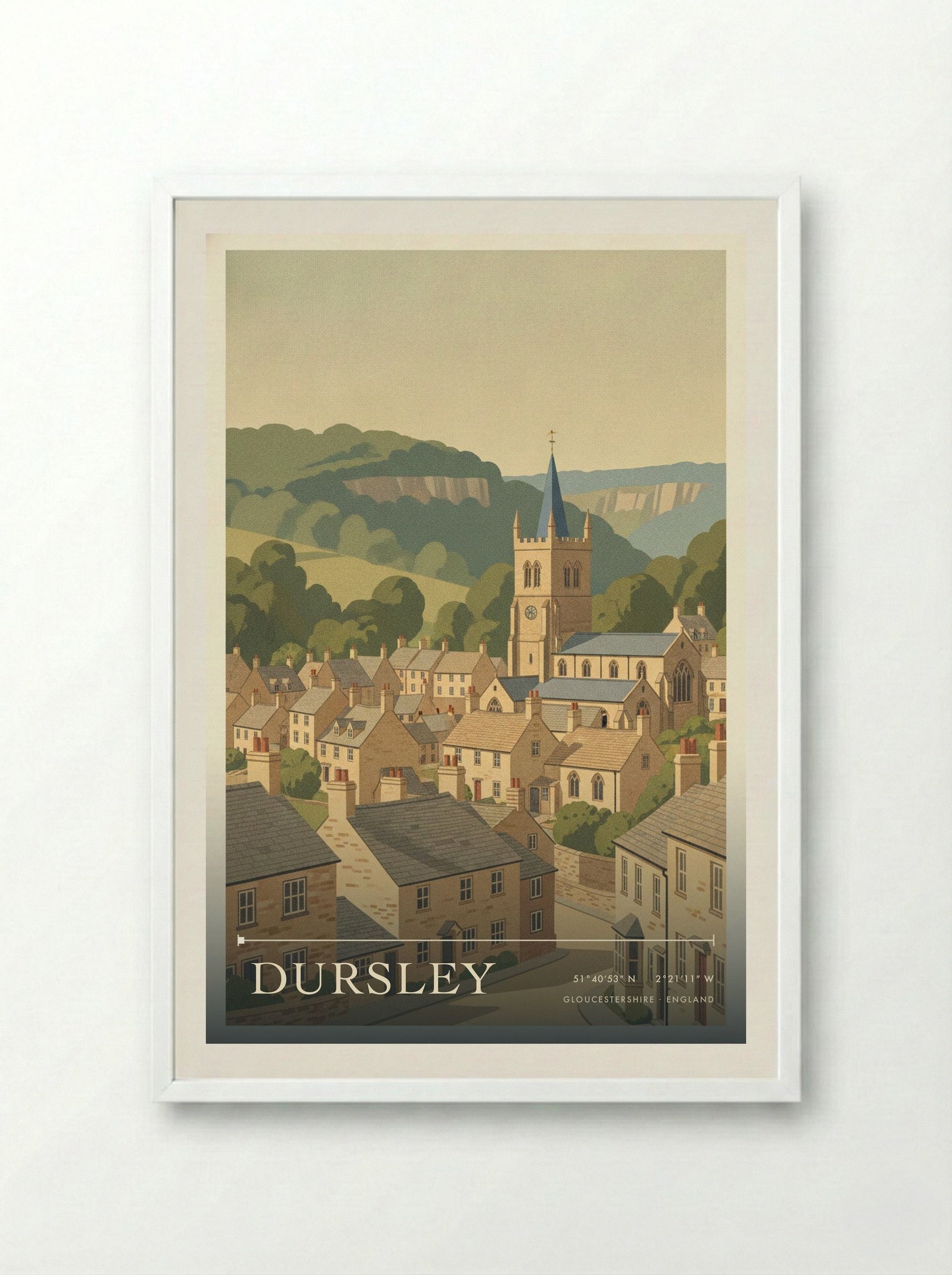 Dursley Gloucestershire England Travel Poster - Framed Print White