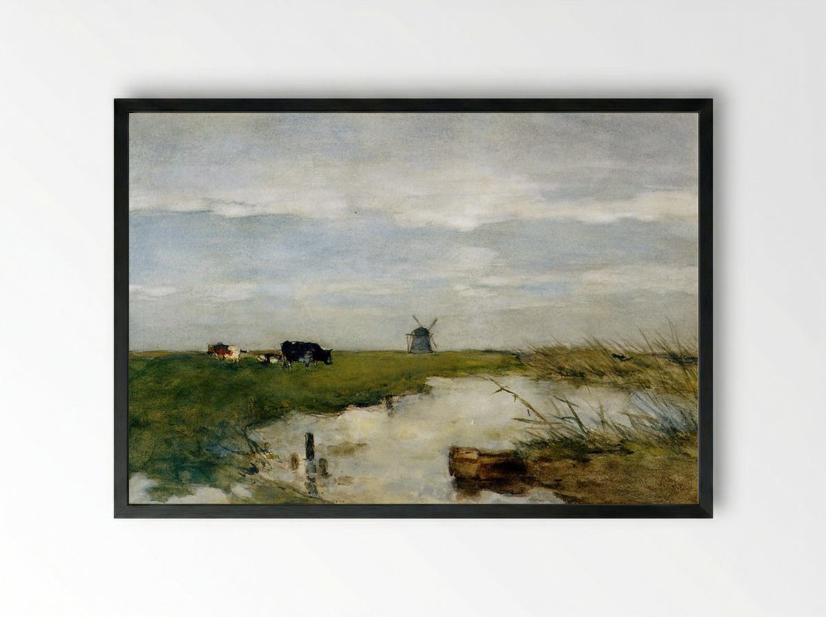 Dutch Polder Landscape - Johan Hendrik Weissenbruch - Framed Print Black