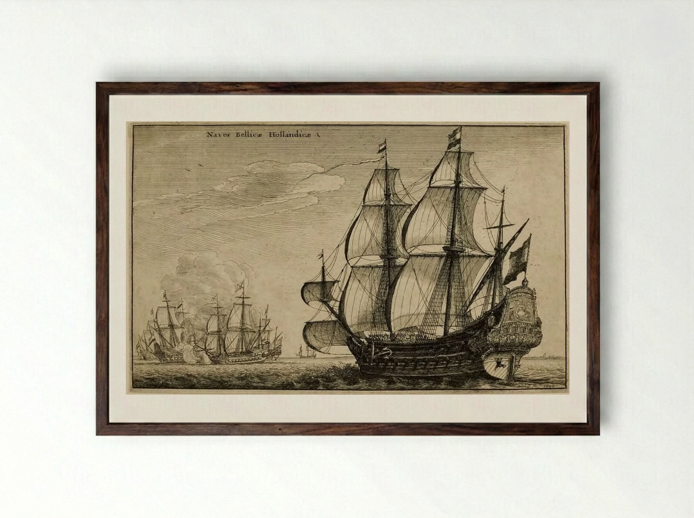 Dutch Warships - Wenceslaus Hollar - Framed Print Dark Wood