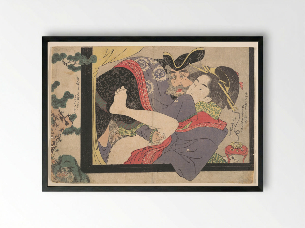 Dutchman and Maruyama Courtesan - Chōkyōsai Eiri - Framed Print Black