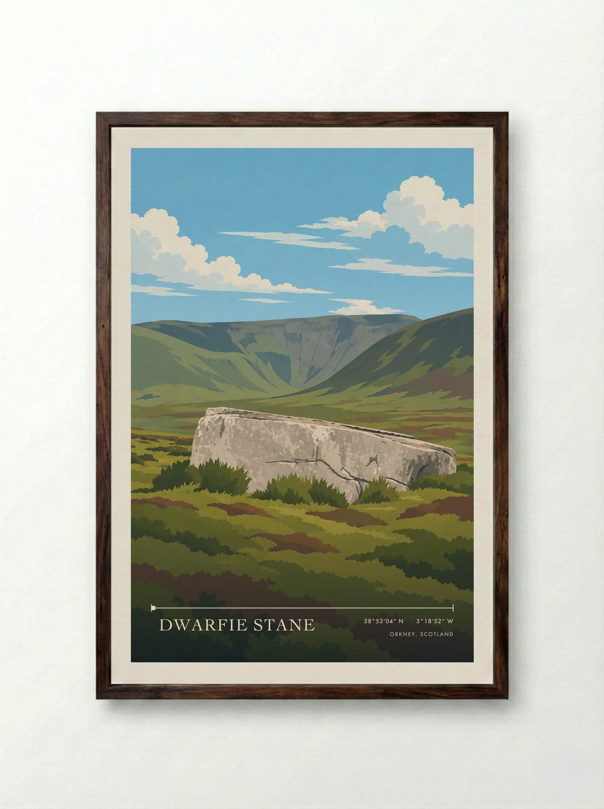 Dwarfie Stane, Orkney, Scotland | Travel Poster - Framed Print Dark Wood