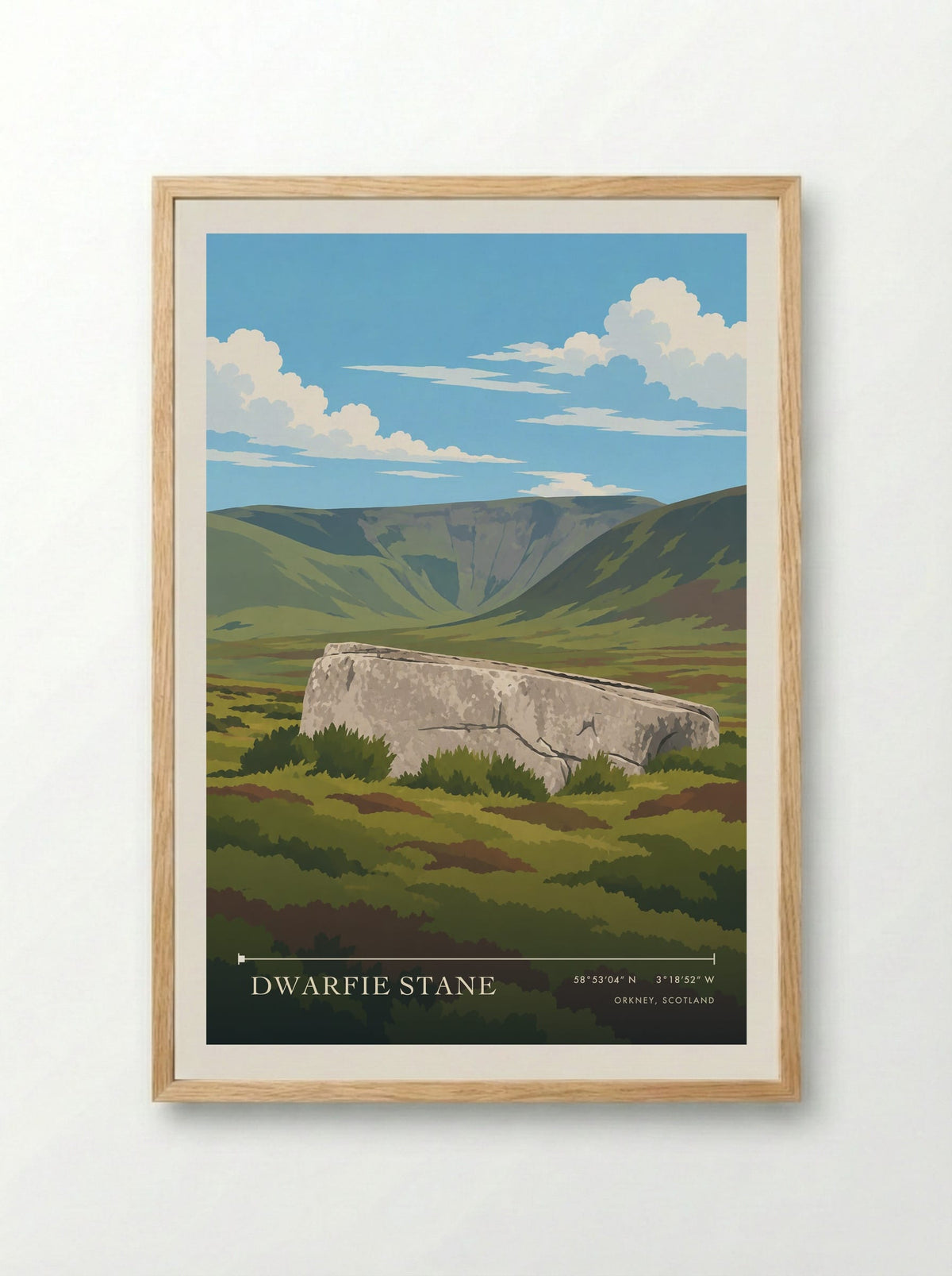 Dwarfie Stane, Orkney, Scotland | Travel Poster - Framed Print Wood