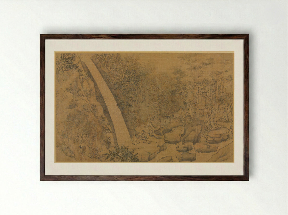 Dwelling in the Longmian Mountains - Li Gonglin - Framed Print Dark Wood