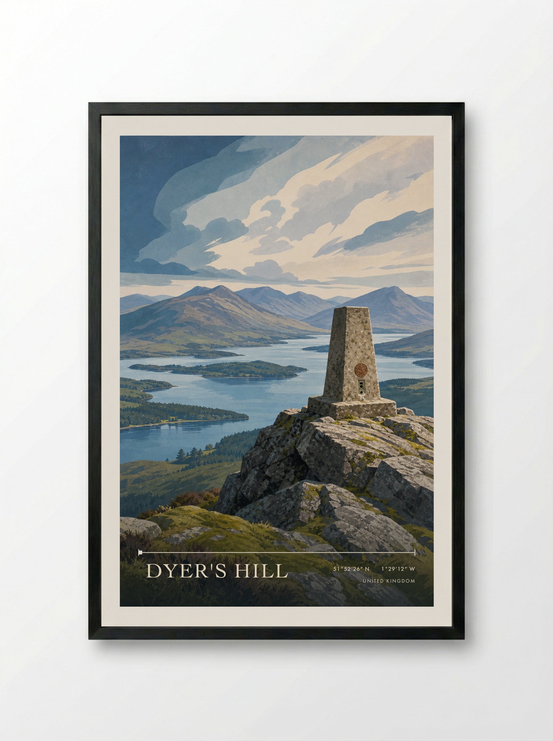 Dyer's Hill United Kingdom Travel Poster - Framed Print Black