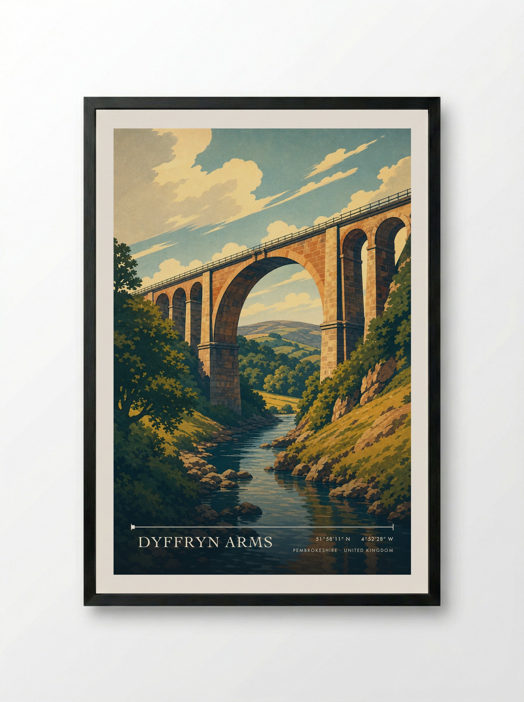 Dyffryn Arms Pembrokeshire United Kingdom Travel Poster - Framed Print Black