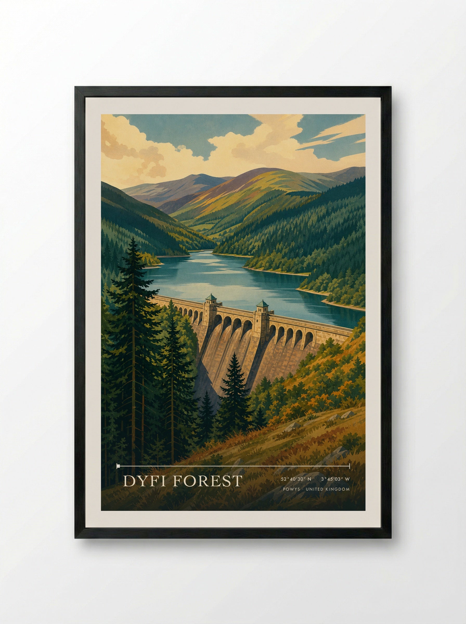 Dyfi Forest Powys United Kingdom Travel Poster - Framed Print Black